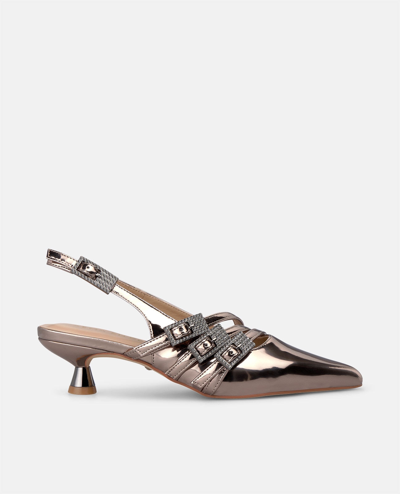 Zapatos de salón de mujer metalizado con múltiples cierres de hebilla - Plata Plata-1