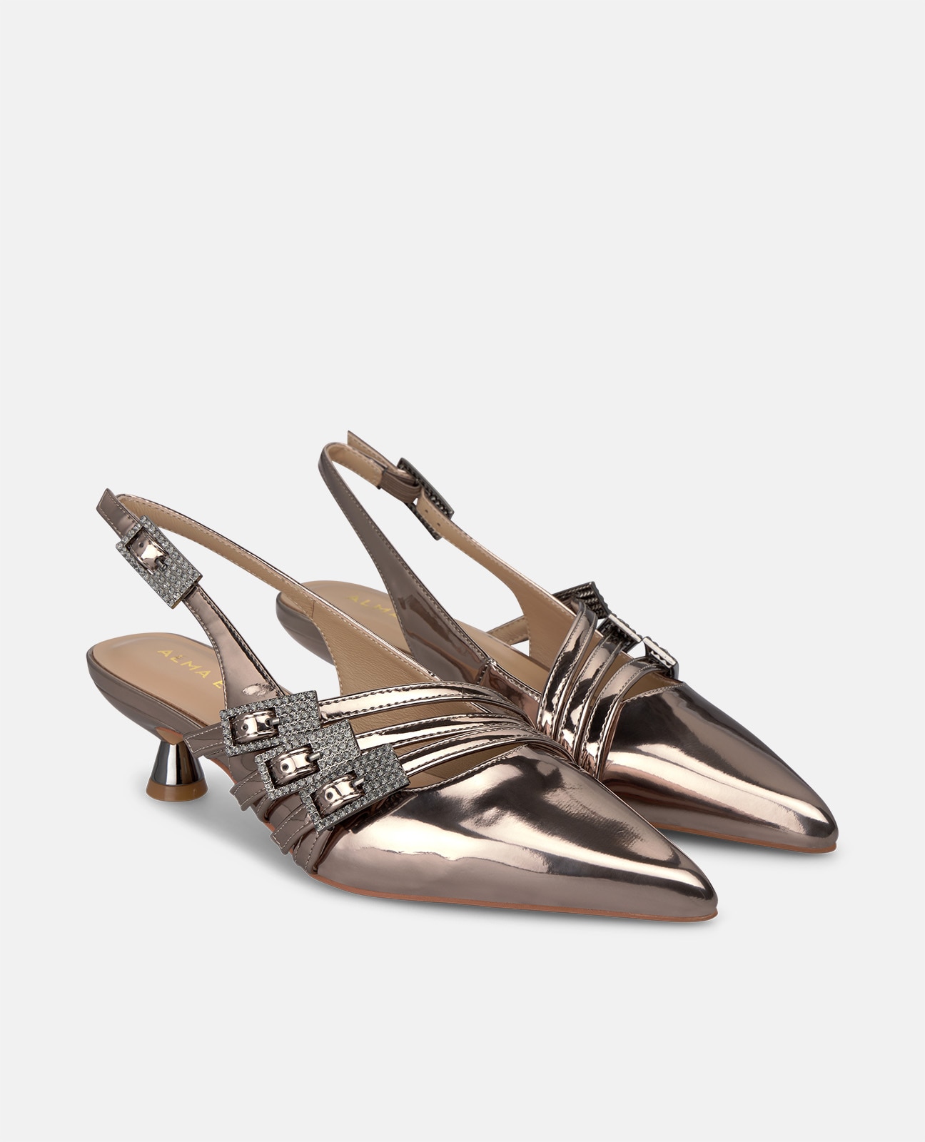Zapatos de salón de mujer metalizado con múltiples cierres de hebilla - Plata Plata-3