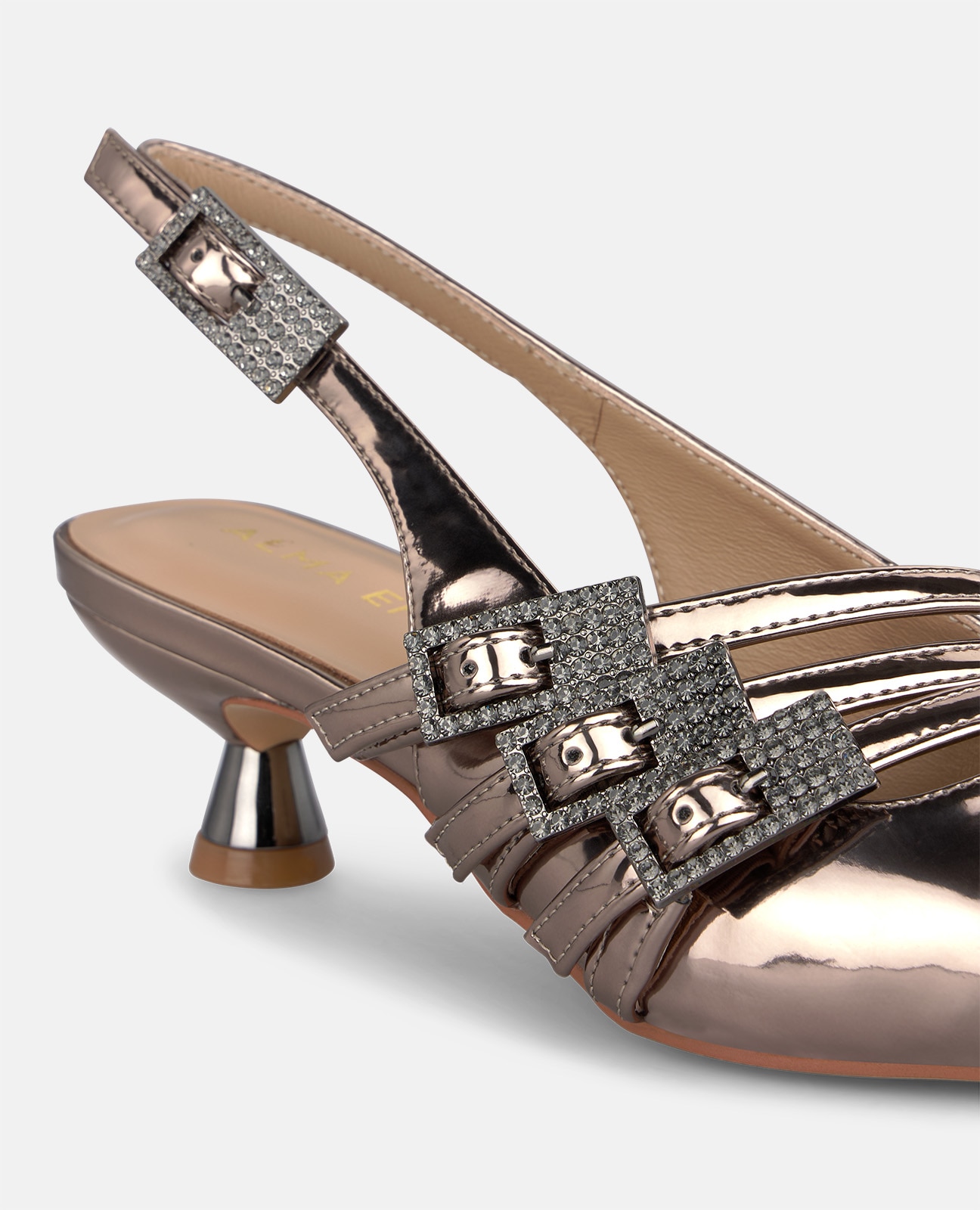 Zapatos de salón de mujer metalizado con múltiples cierres de hebilla - Plata Plata-4