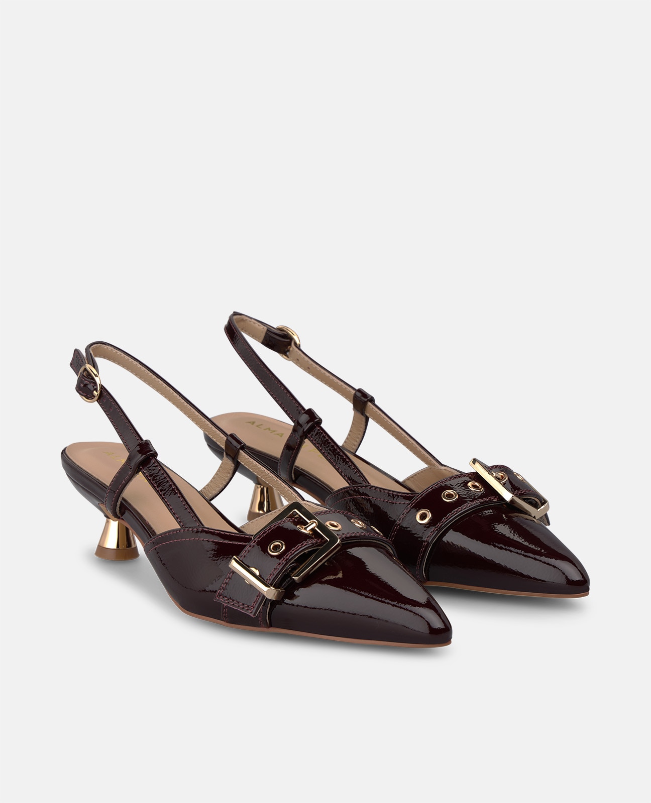 Zapatos de salón de mujer en charol con hebilla frontal - Alma en Pena - Burdeos Burdeos-3