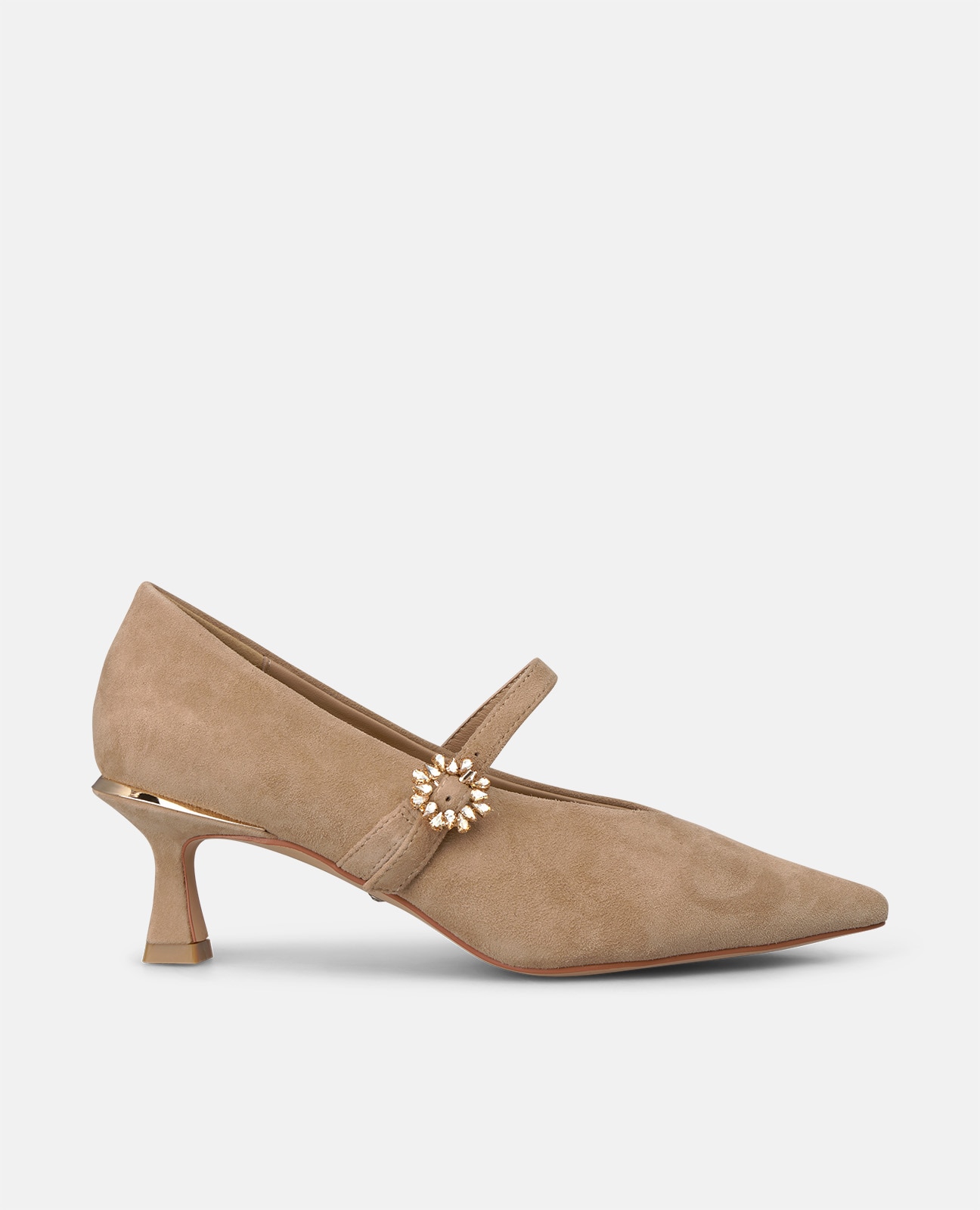Zapatos de salón de mujer en ante con hebilla de flor - Arena Arena-1