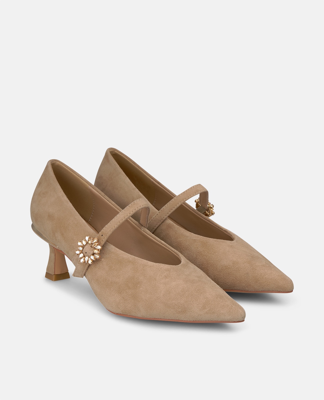 Zapatos de salón de mujer en ante con hebilla de flor - Arena Arena-3
