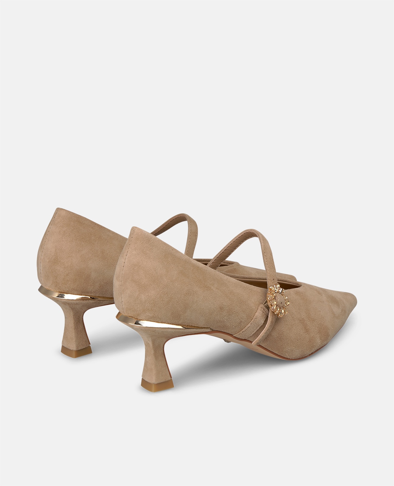 Zapatos de salón de mujer en ante con hebilla de flor - Arena Arena-2