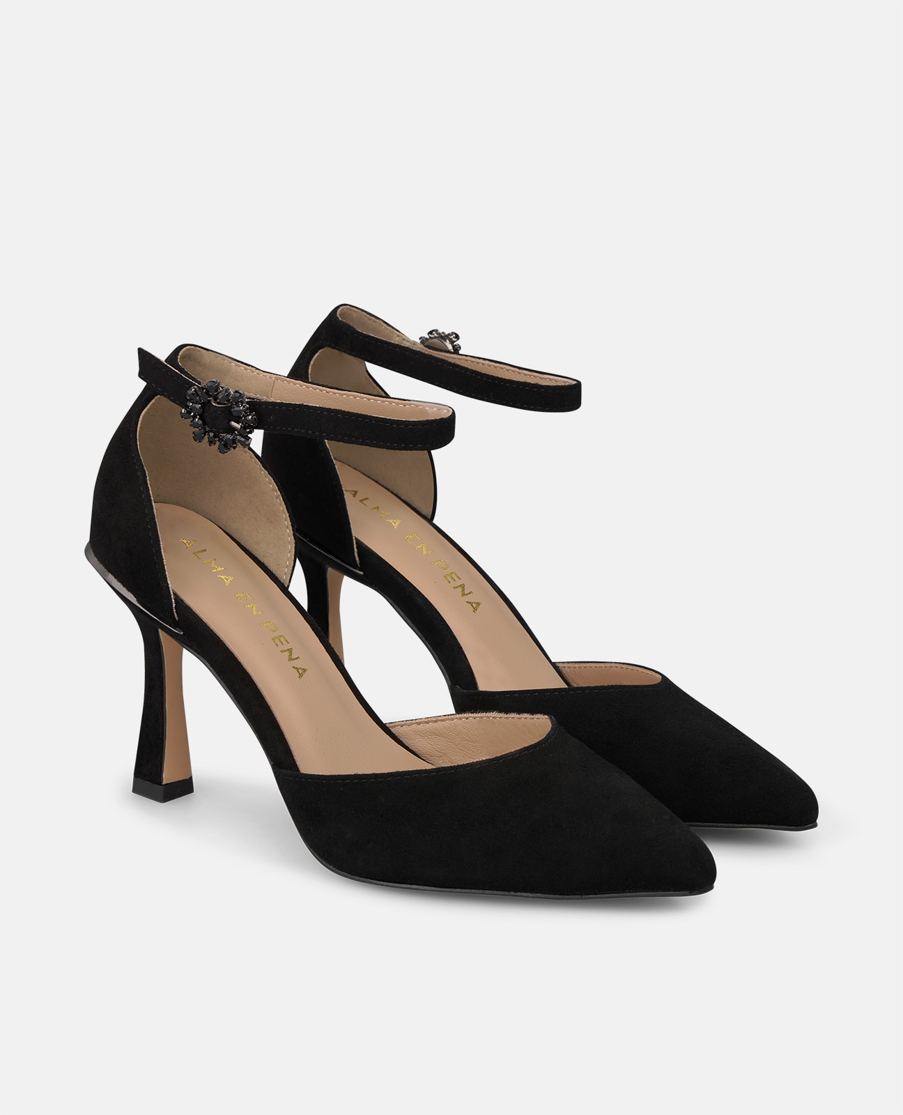 Zapatos de salón de mujer en ante con cierre pulsera - Alma en Pena - Negro Negro-3