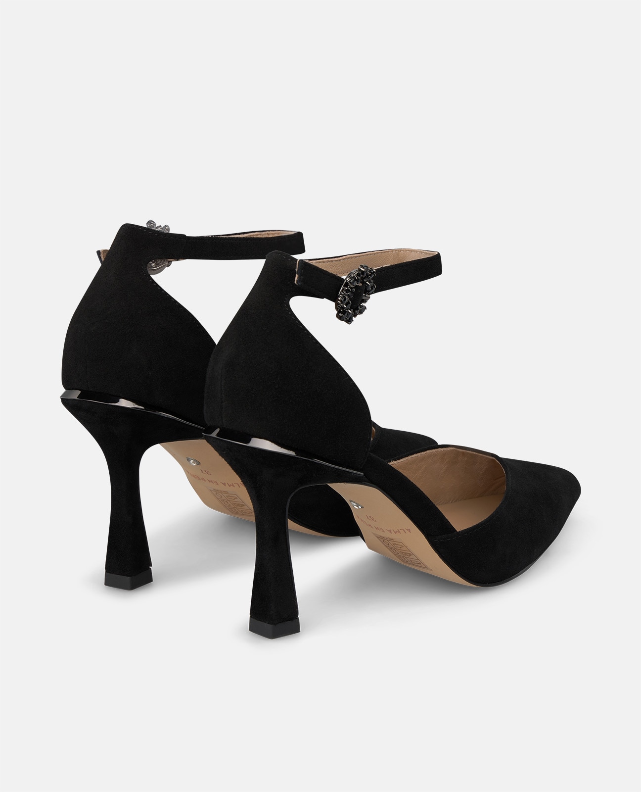 Zapatos de salón de mujer en ante con cierre pulsera - Alma en Pena - Negro Negro-2
