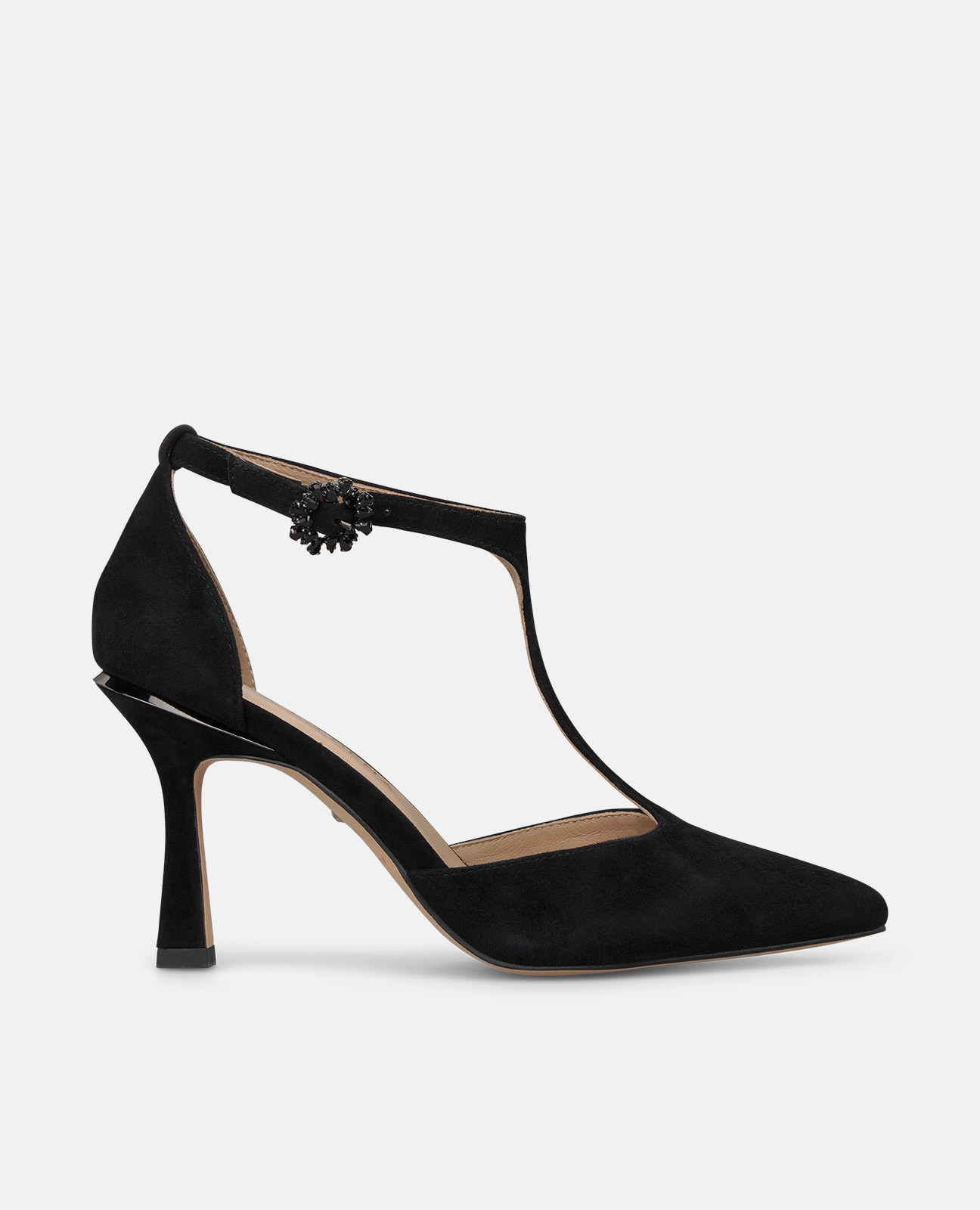 Zapatos de salón de mujer en ante con hebilla de flor - Alma en Pena - Negro Negro-1