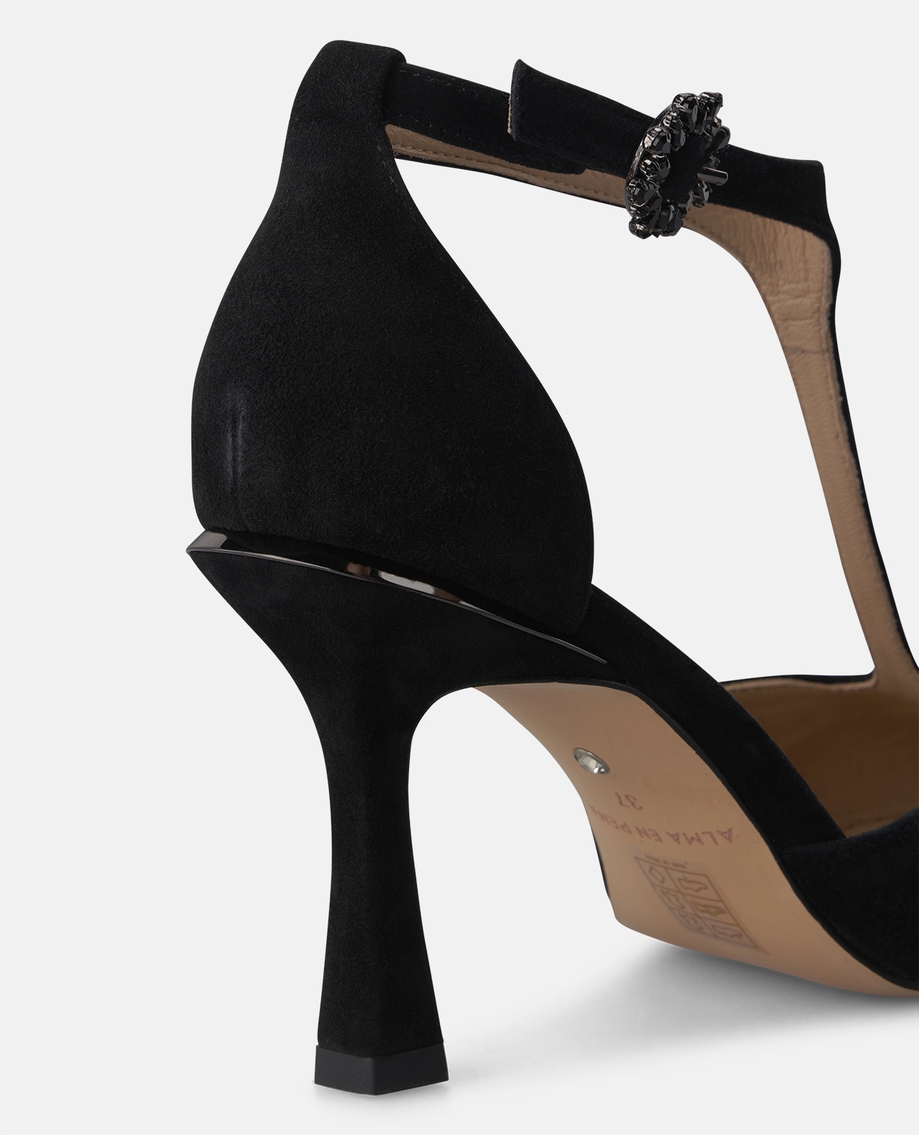 Zapatos de salón de mujer en ante con hebilla de flor - Alma en Pena - Negro Negro-4
