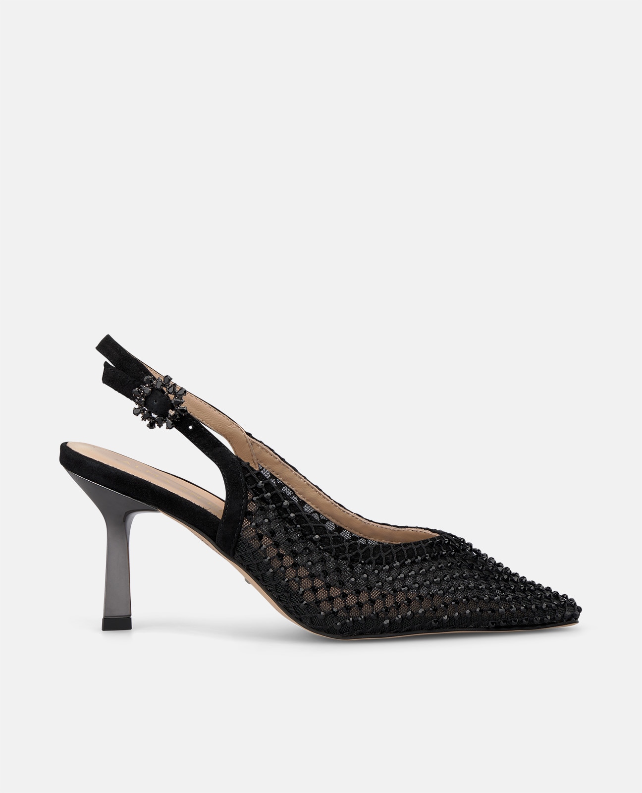 Zapato de salón de mujer con malla y detalles pedrería - Alma en Pena - Negro Negro-1