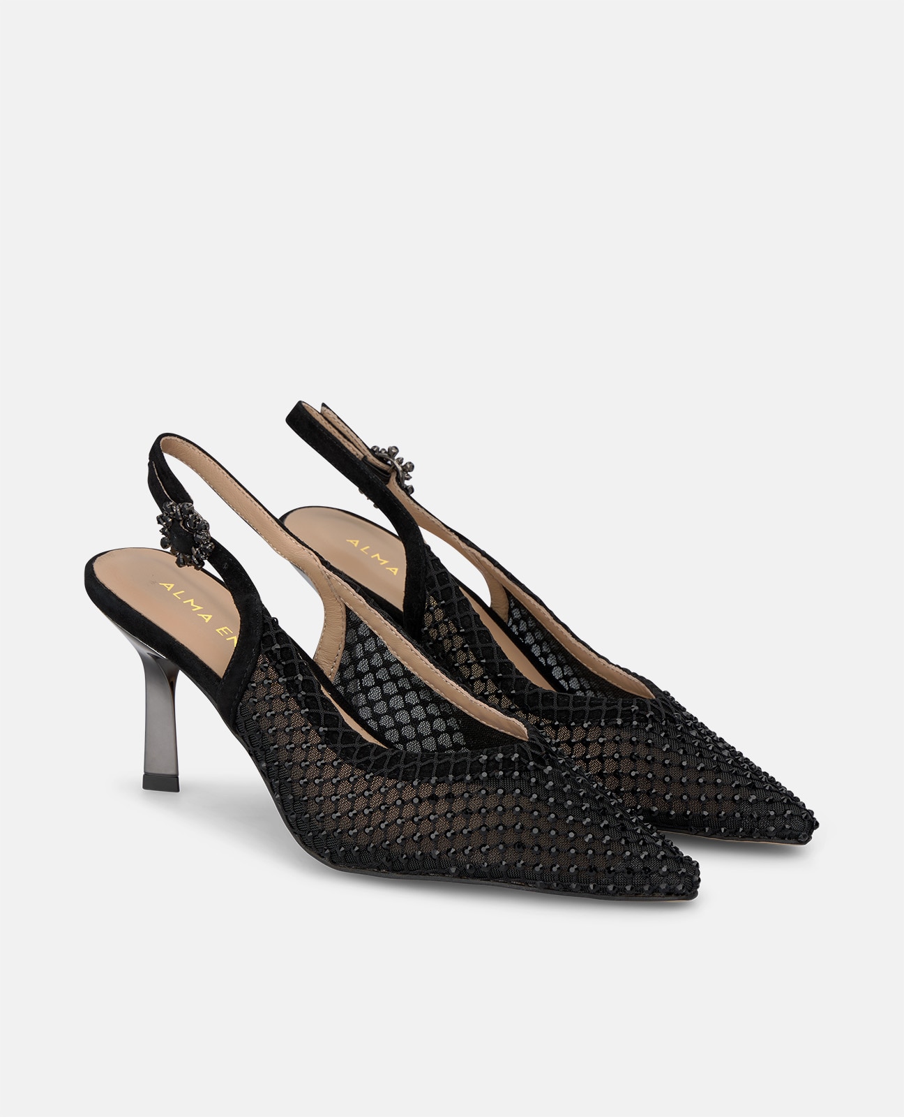 Zapato de salón de mujer con malla y detalles pedrería - Alma en Pena - Negro Negro-3