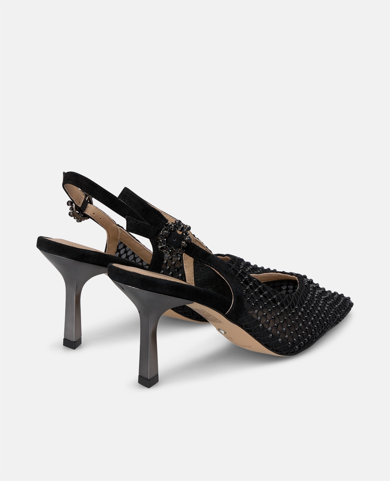 Zapato de salón de mujer con malla y detalles pedrería - Alma en Pena - Negro Negro-2