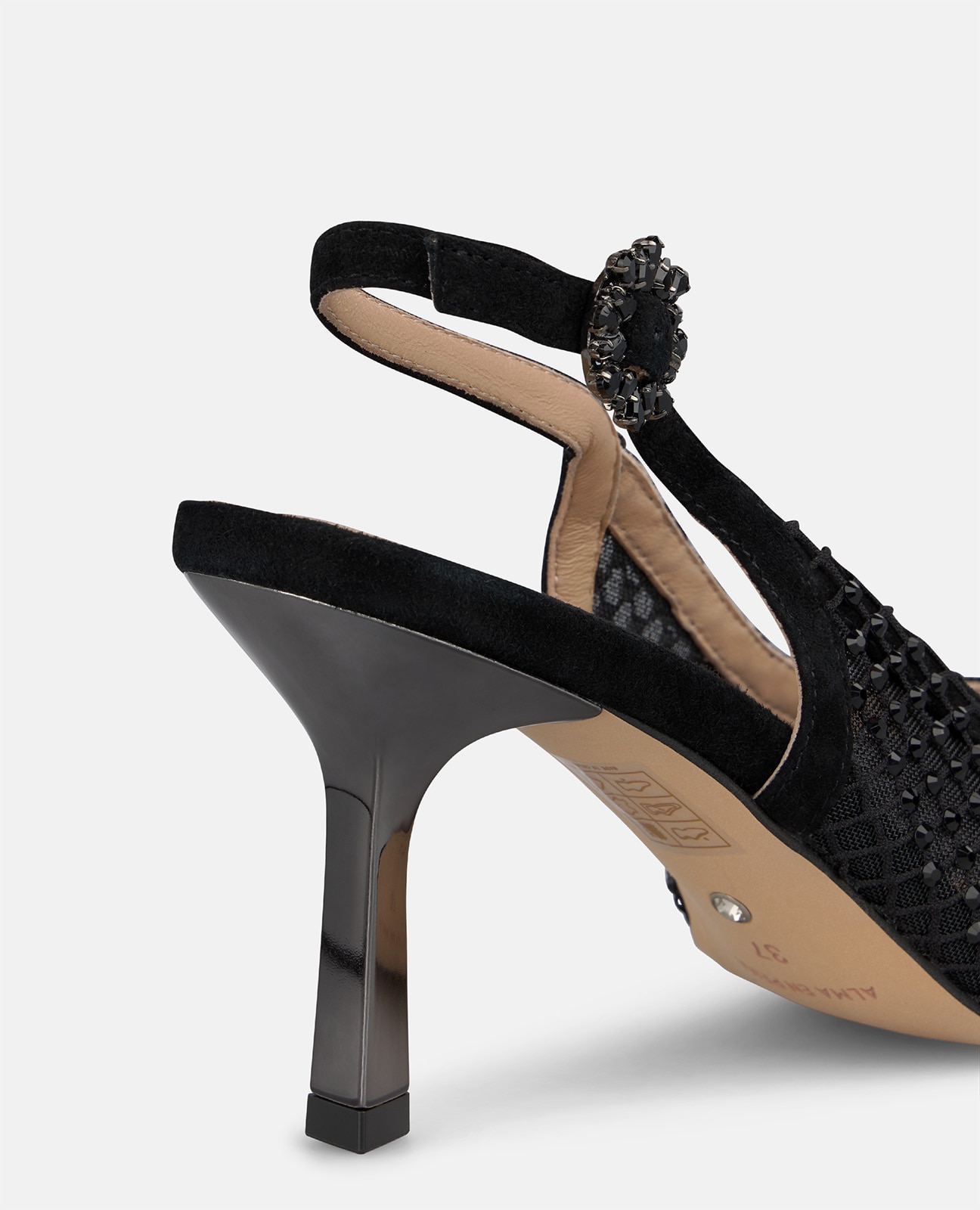 Zapato de salón de mujer con malla y detalles pedrería - Alma en Pena - Negro Negro-4