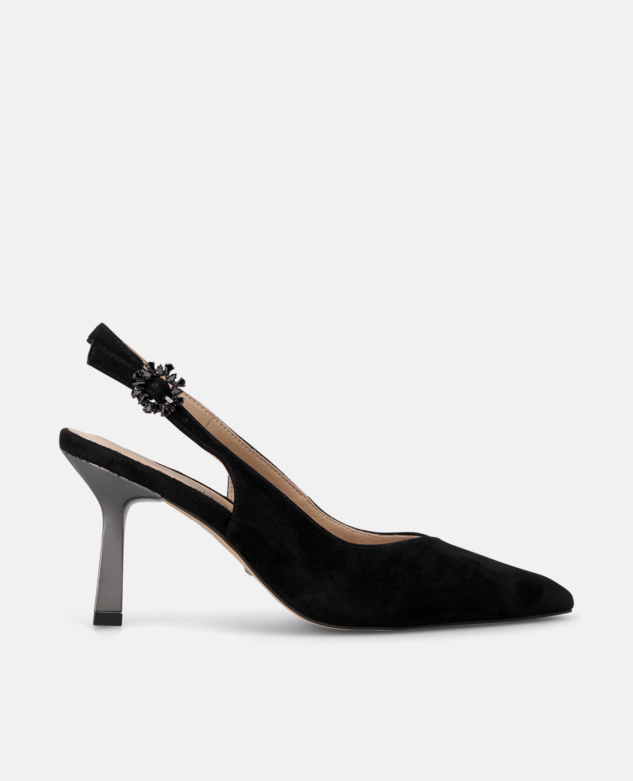 Zapato de salón de mujer en ante con hebilla de flor - Negro Negro-1