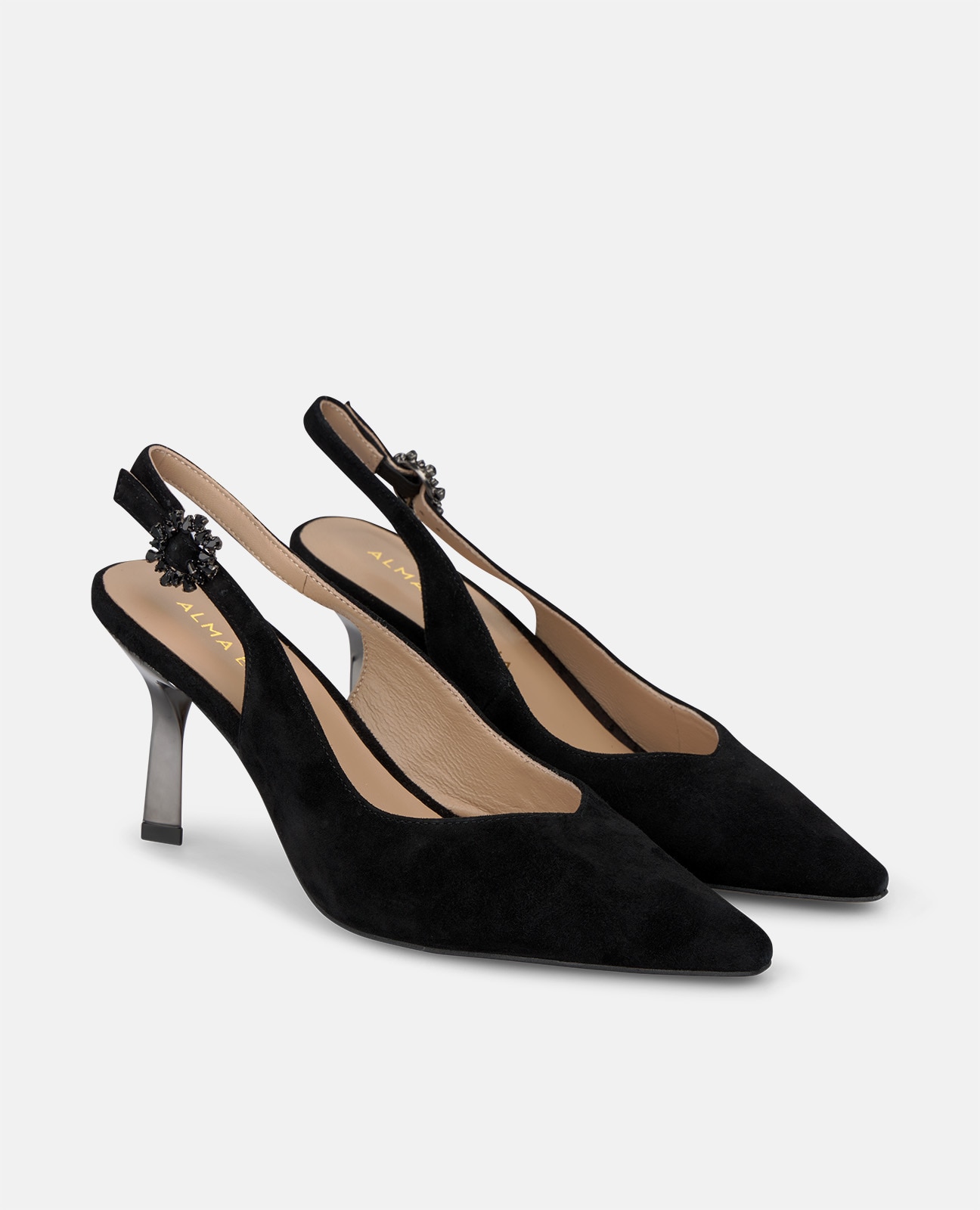 Zapato de salón de mujer en ante con hebilla de flor - Negro Negro-3