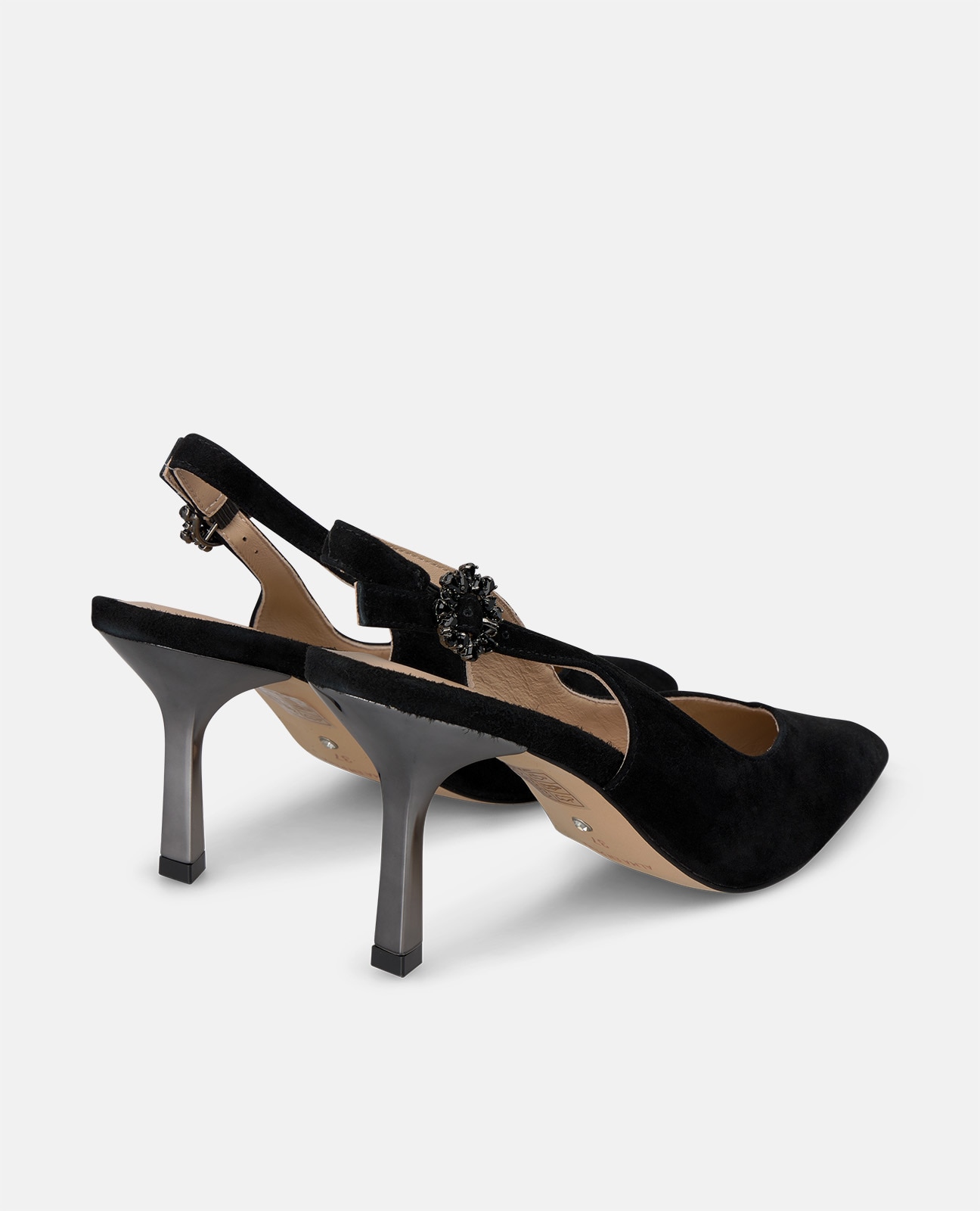 Zapato de salón de mujer en ante con hebilla de flor - Negro Negro-2