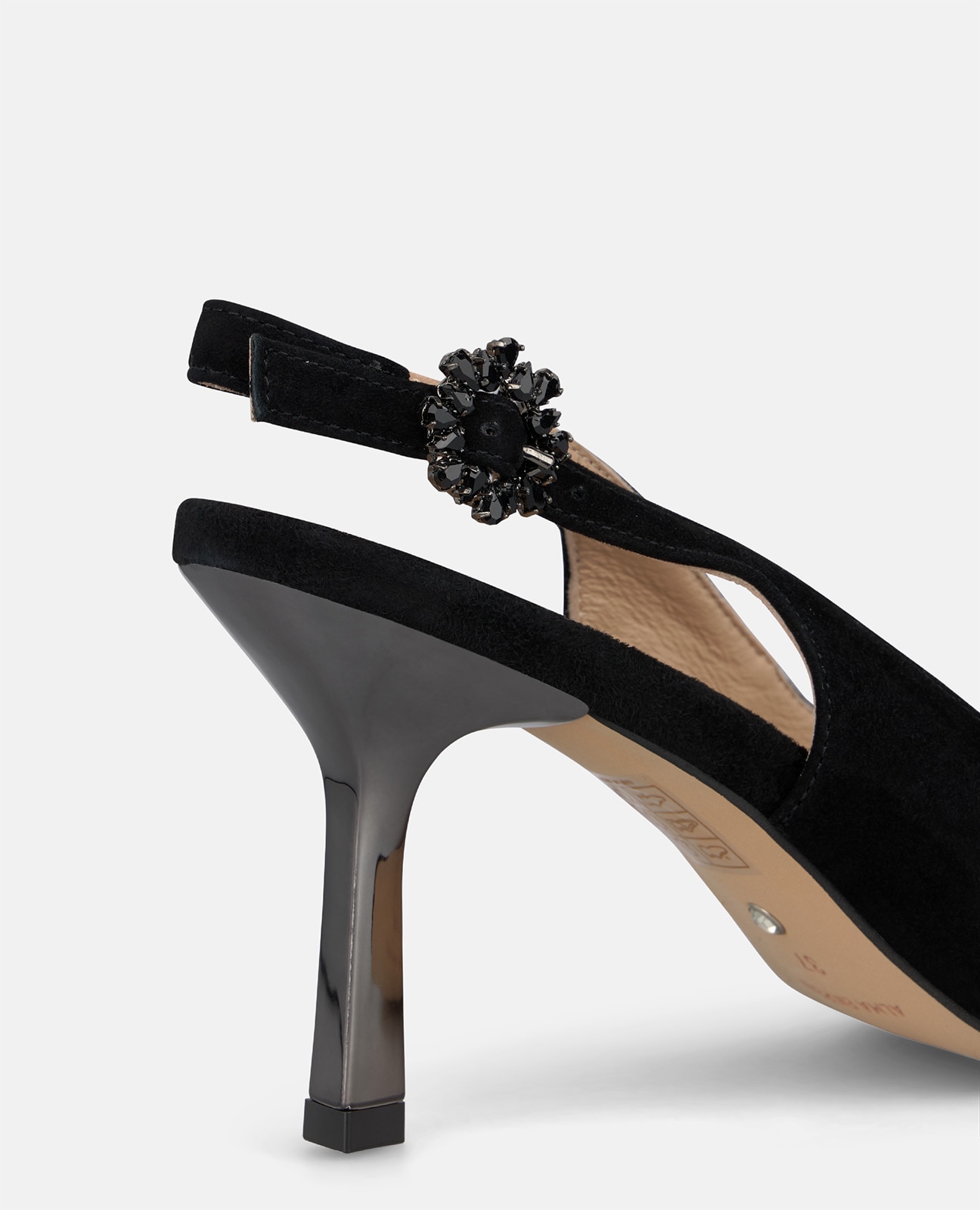 Zapato de salón de mujer en ante con hebilla de flor - Negro Negro-4