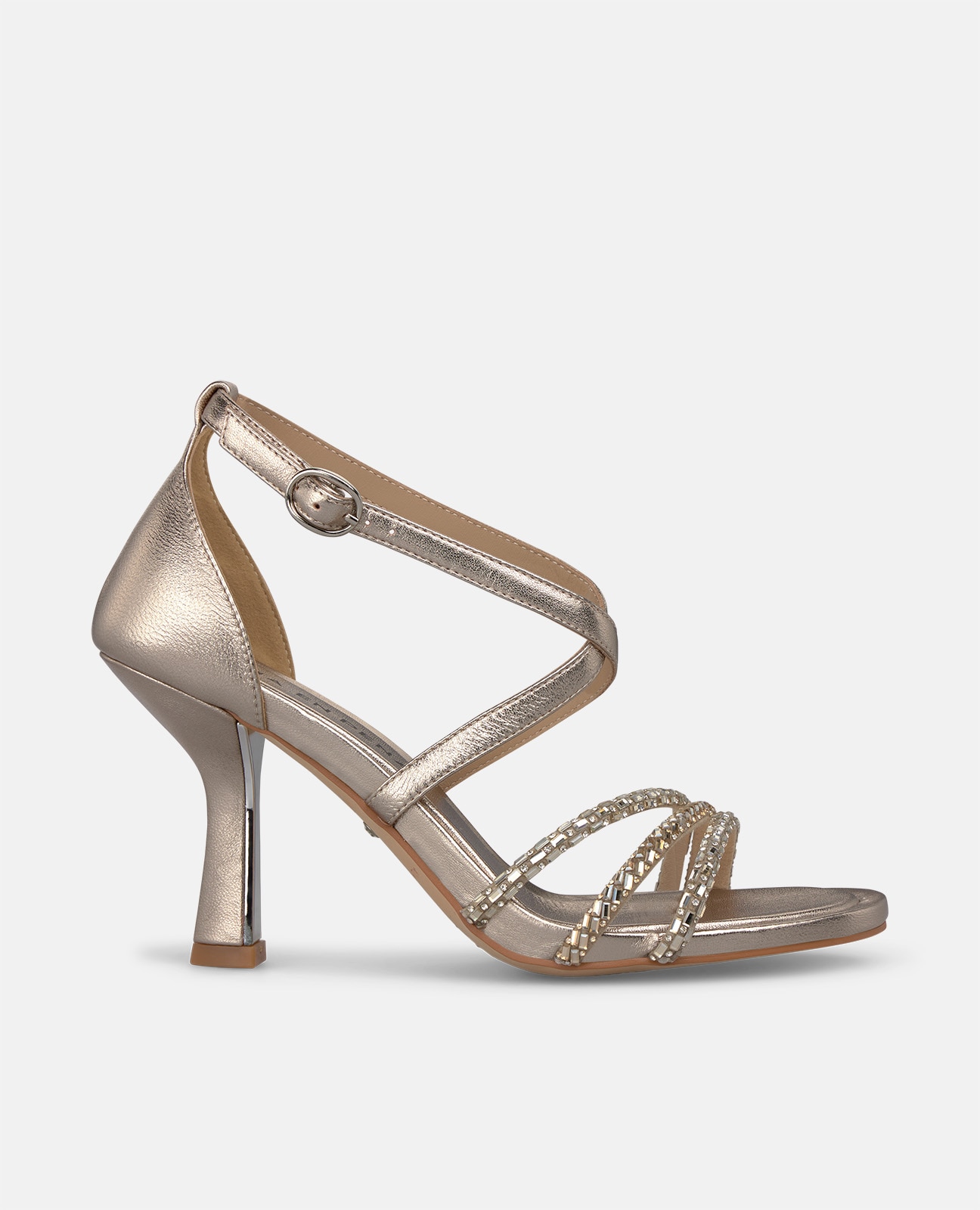 Sandalias de tacón de mujer piel metalizada con pulsera - Alma en Pena - Dorado Dorado-1