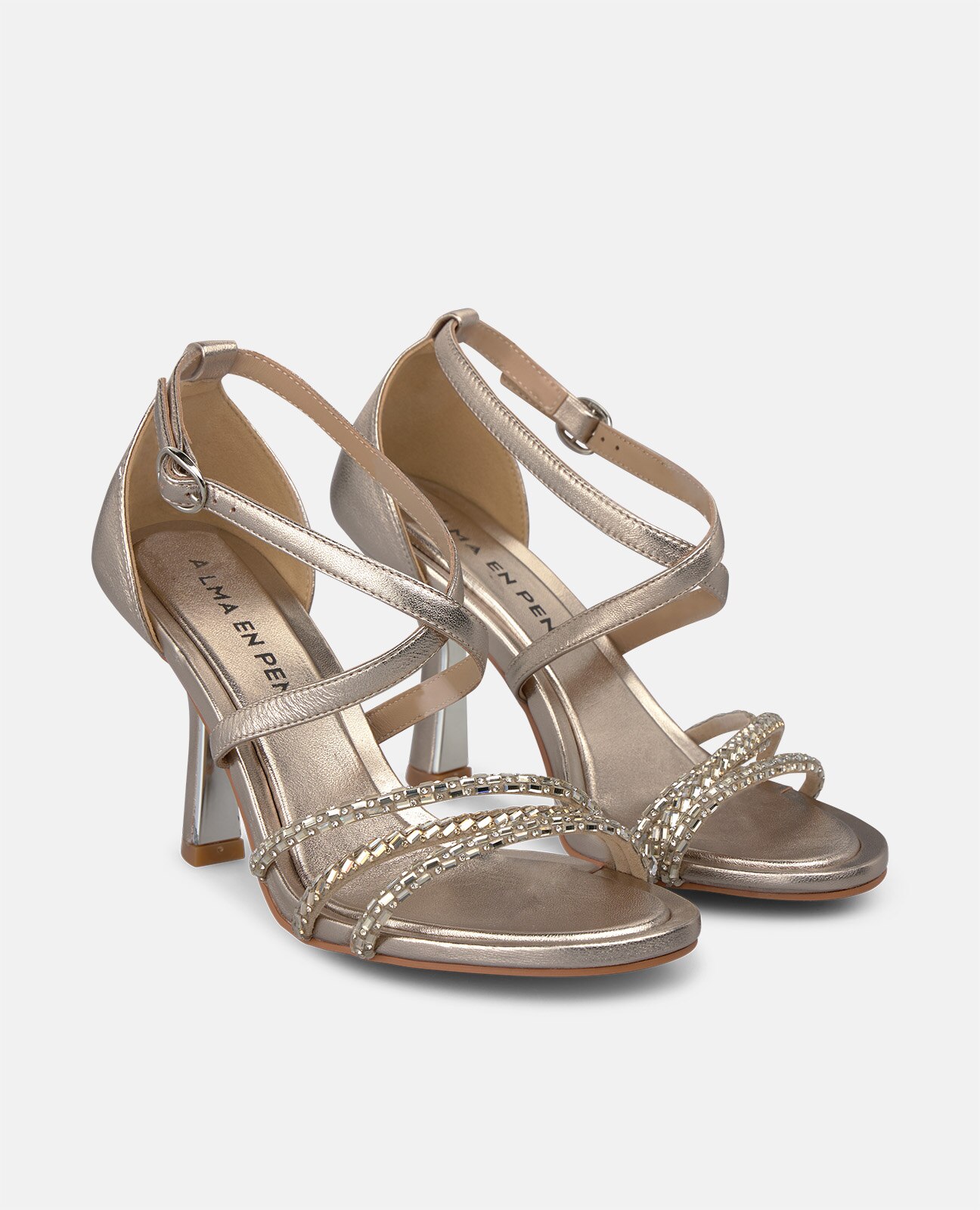 Sandalias de tacón de mujer piel metalizada con pulsera - Alma en Pena - Dorado Dorado-3