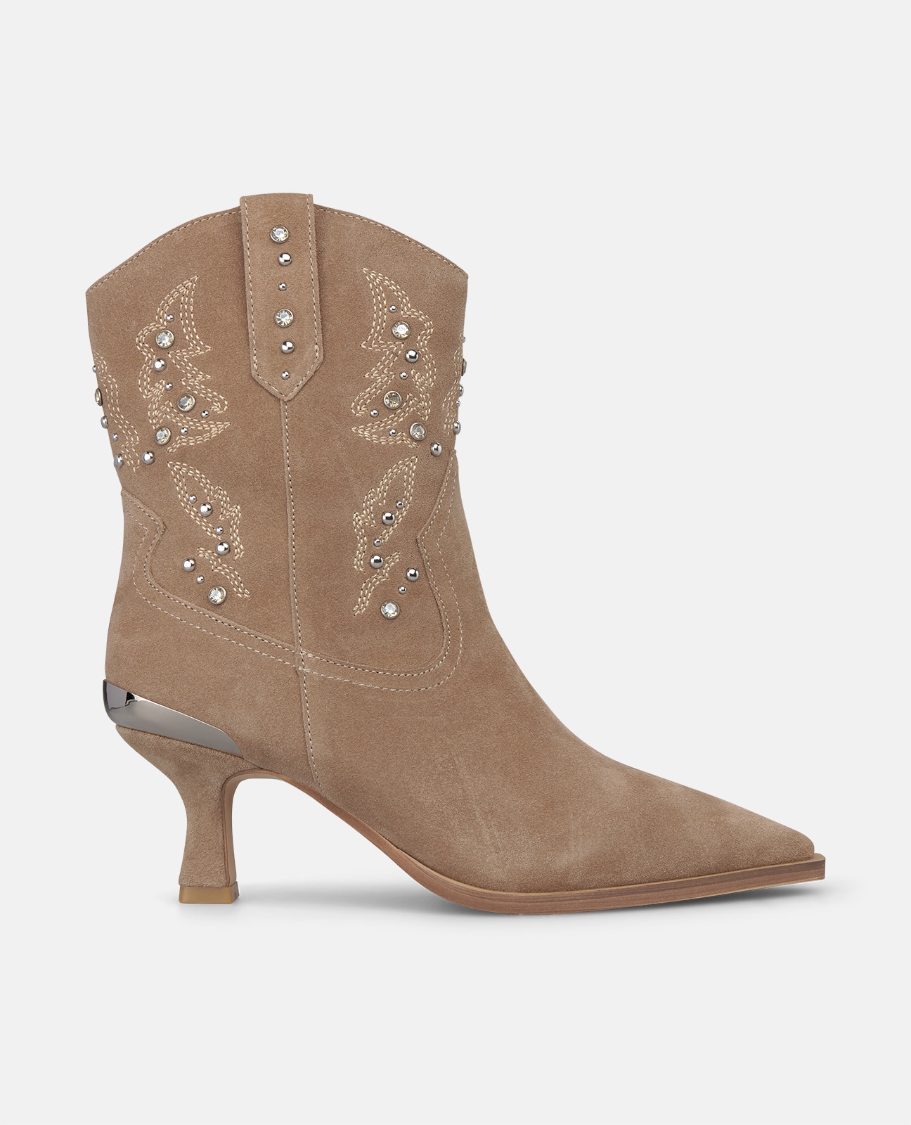 Botines cowboy de mujer en ante con tachas metálicas - Visón Visón-1