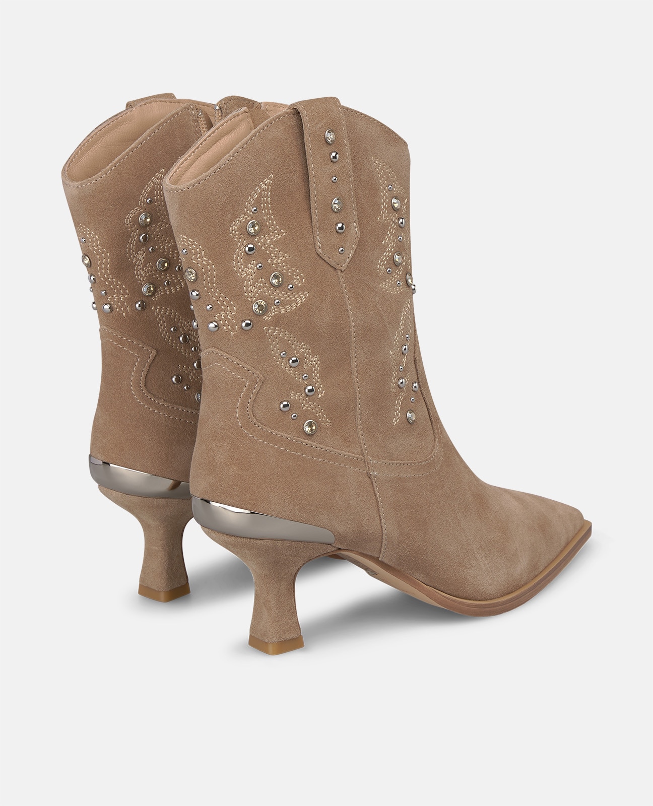 Botines cowboy de mujer en ante con tachas metálicas - Visón Visón-2