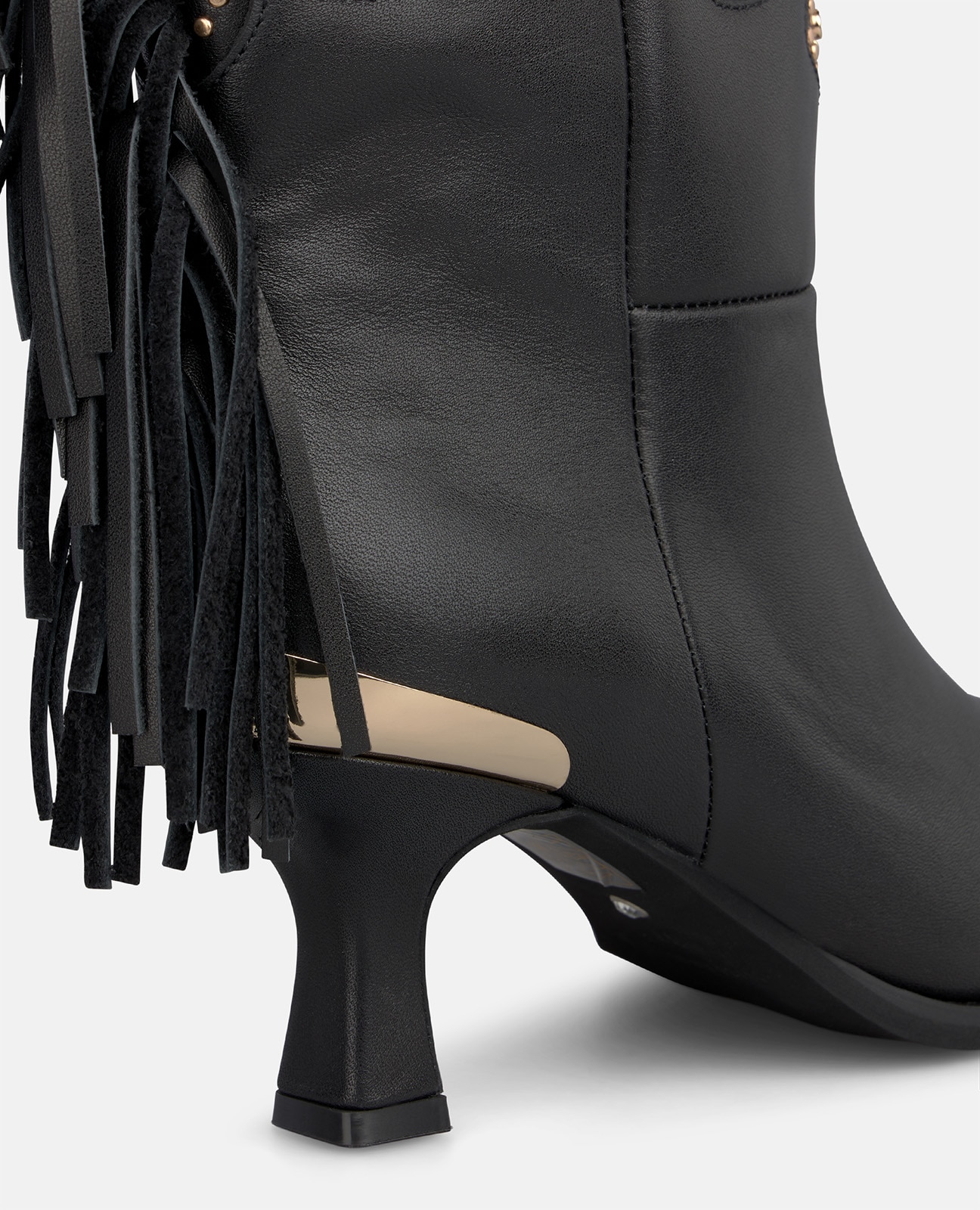 Botines cowboy de mujer en napa con flecos y tachas metálicas - Negro Negro-4