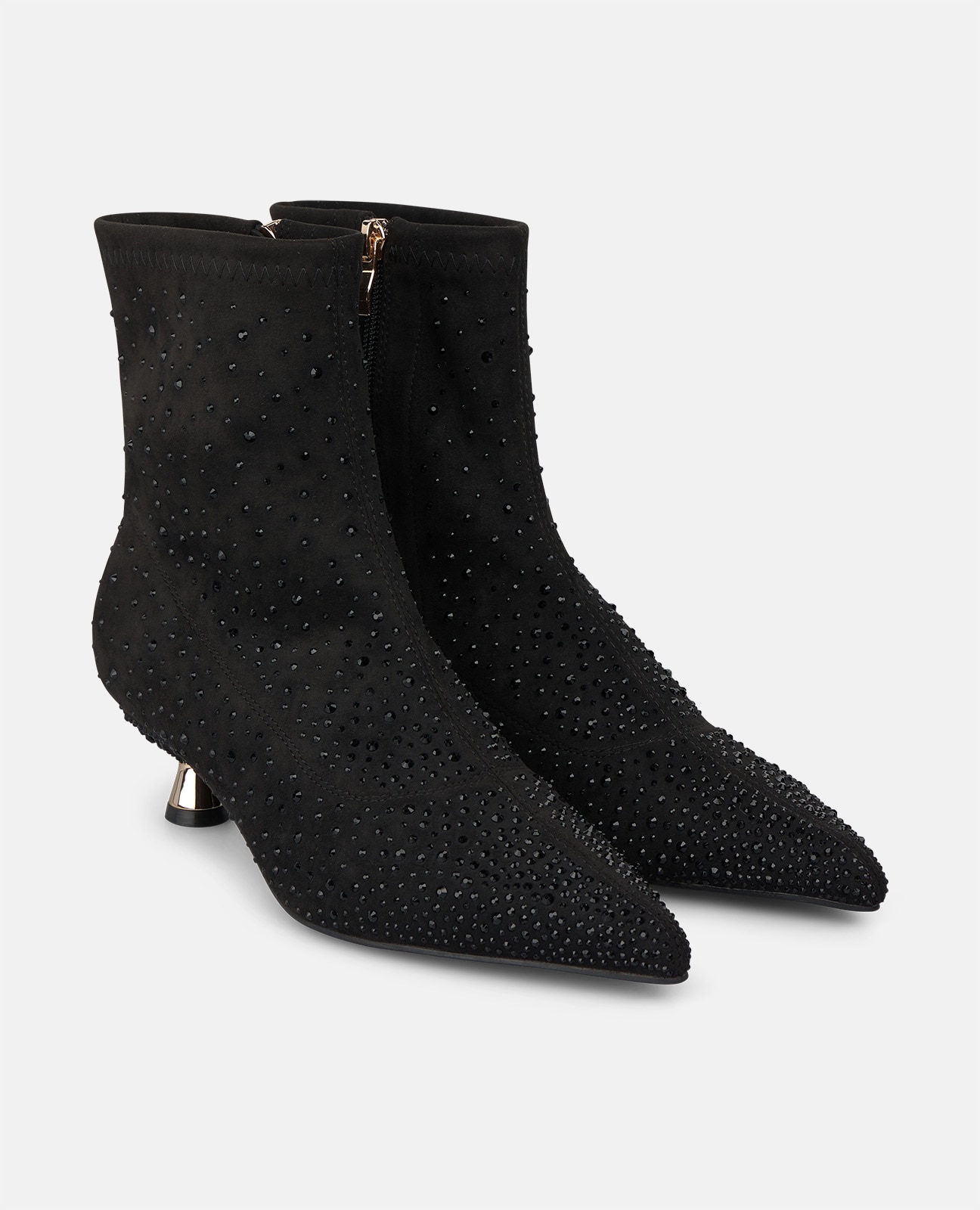 Botines básicos de mujer con detalle pedrería y tacón chupete - Alma en Pena - Negro Negro-3