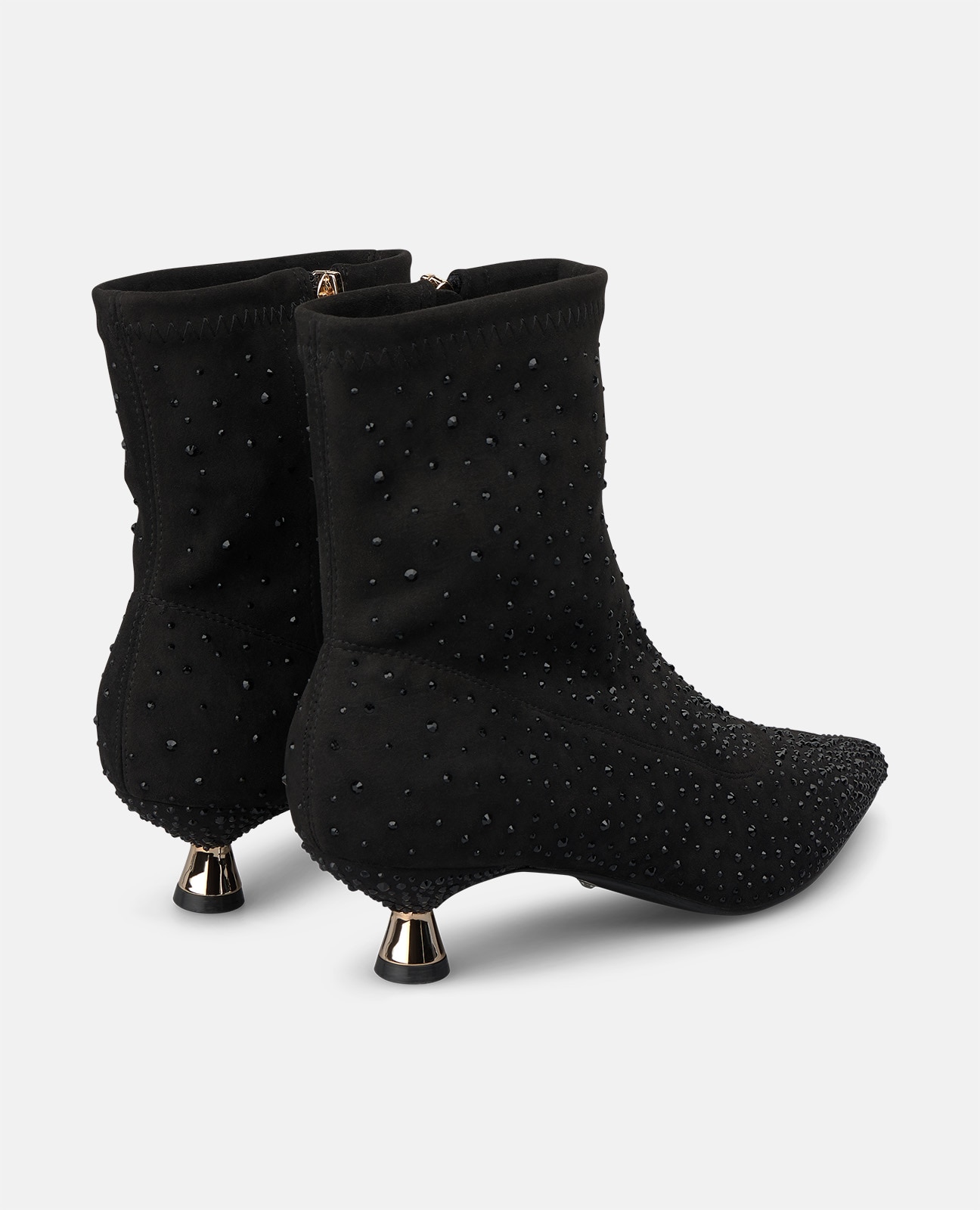 Botines básicos de mujer con detalle pedrería y tacón chupete - Alma en Pena - Negro Negro-2