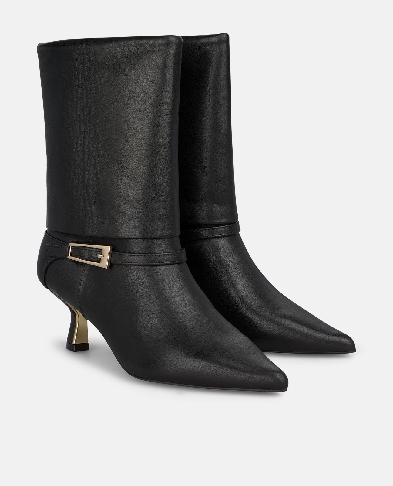 Botines básicos de mujer en napa con hebilla y tacón mini - Negro Negro-4