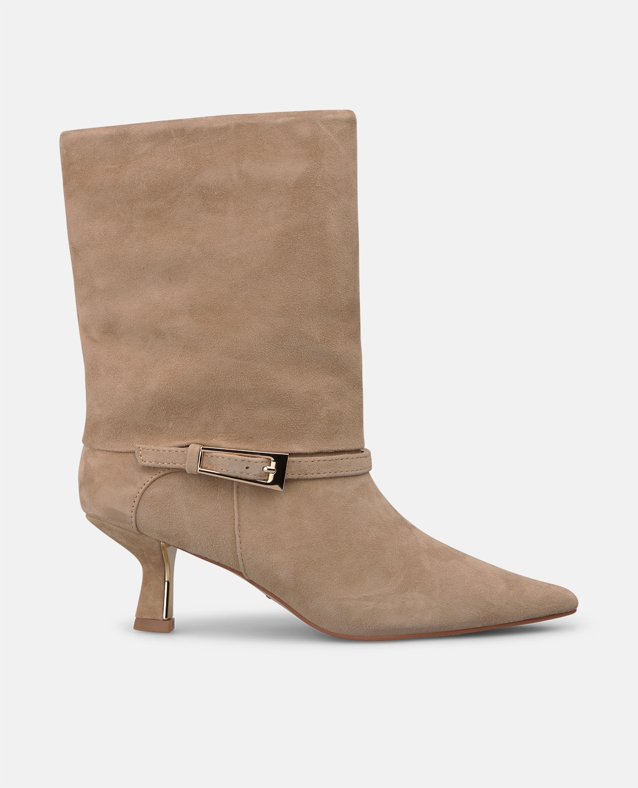 Botines básicos de mujer en ante con hebilla y tacón mini - Arena Arena-1