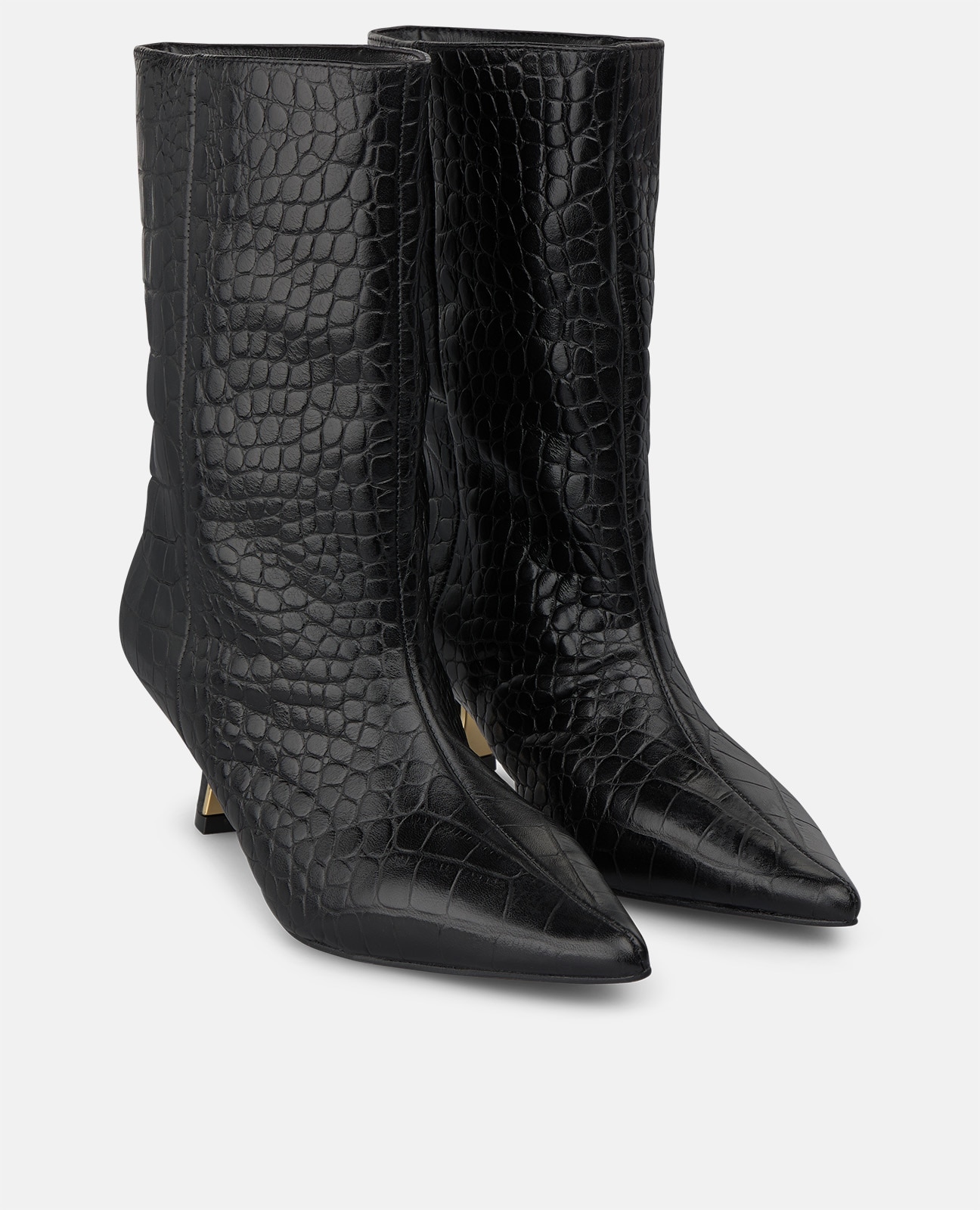 Botines básicos de mujer en piel con efecto cocodrilo - Alma en Pena - Negro Negro-4