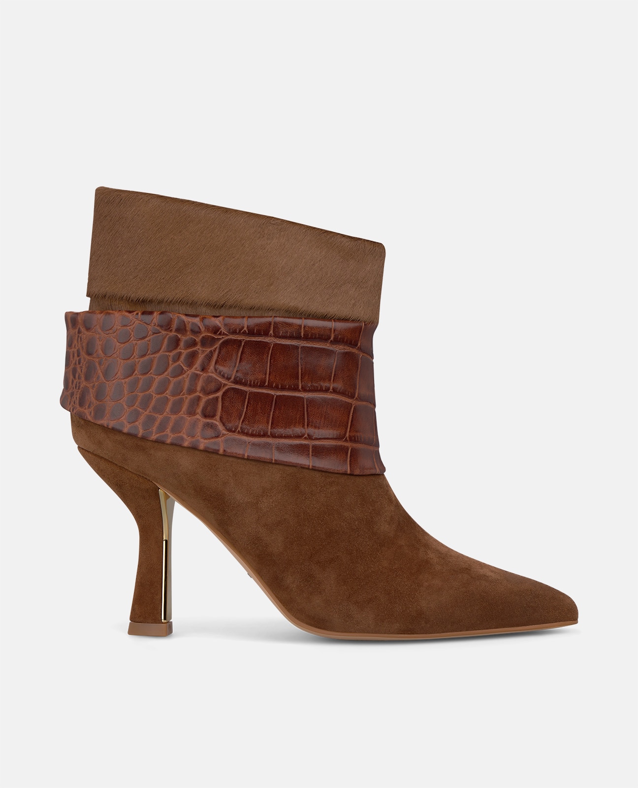 Imagen 0 de Botines básicos de mujer en ante con detalle animal print Camel