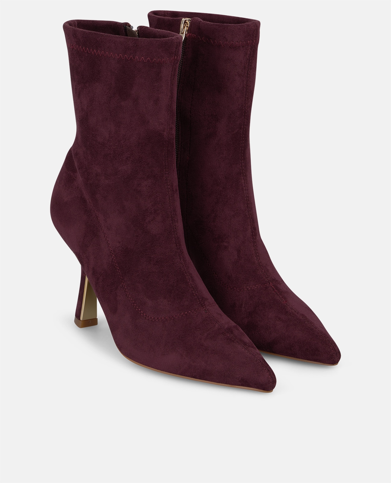 Botines básicos de mujer con cierre de cremallera y tacón mini - Burdeos Burdeos-4