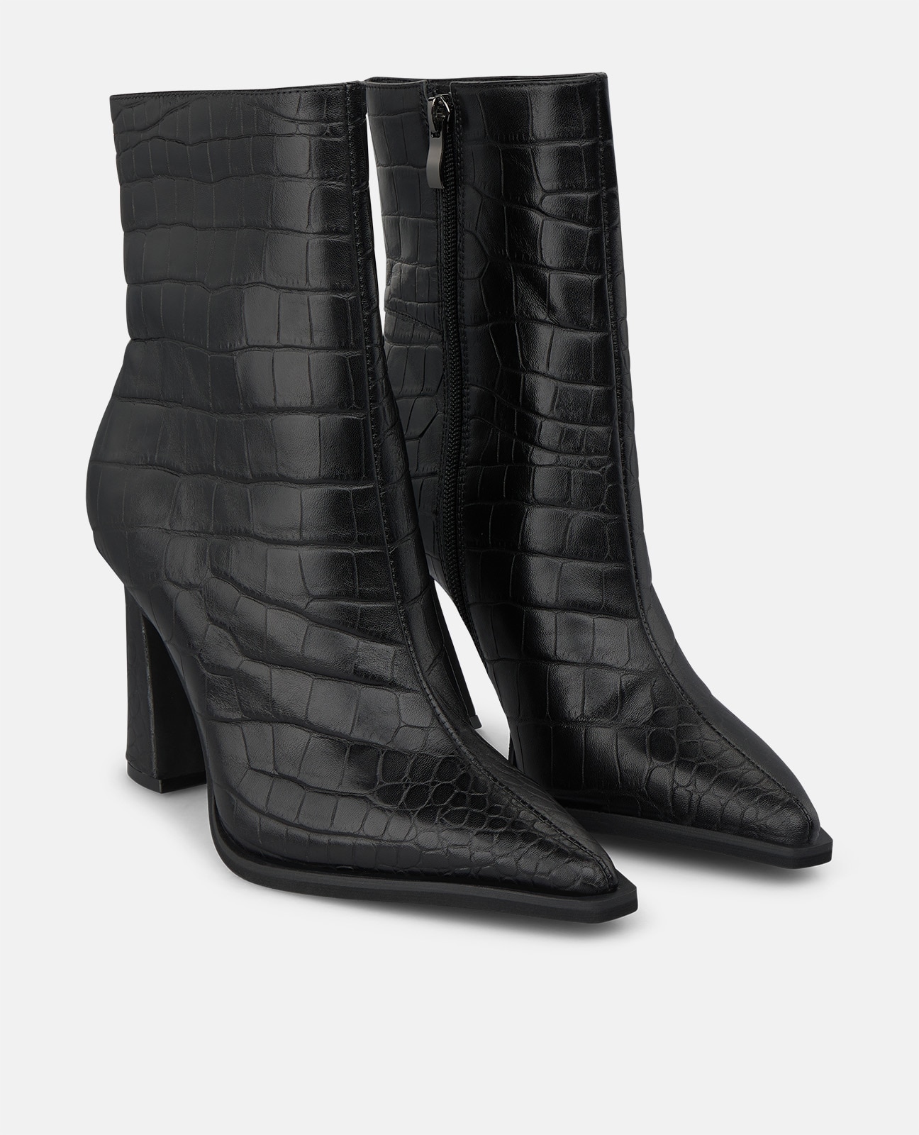 Botines básicos de mujer en piel con efecto cocodrilo - Alma en Pena - Negro Negro-2