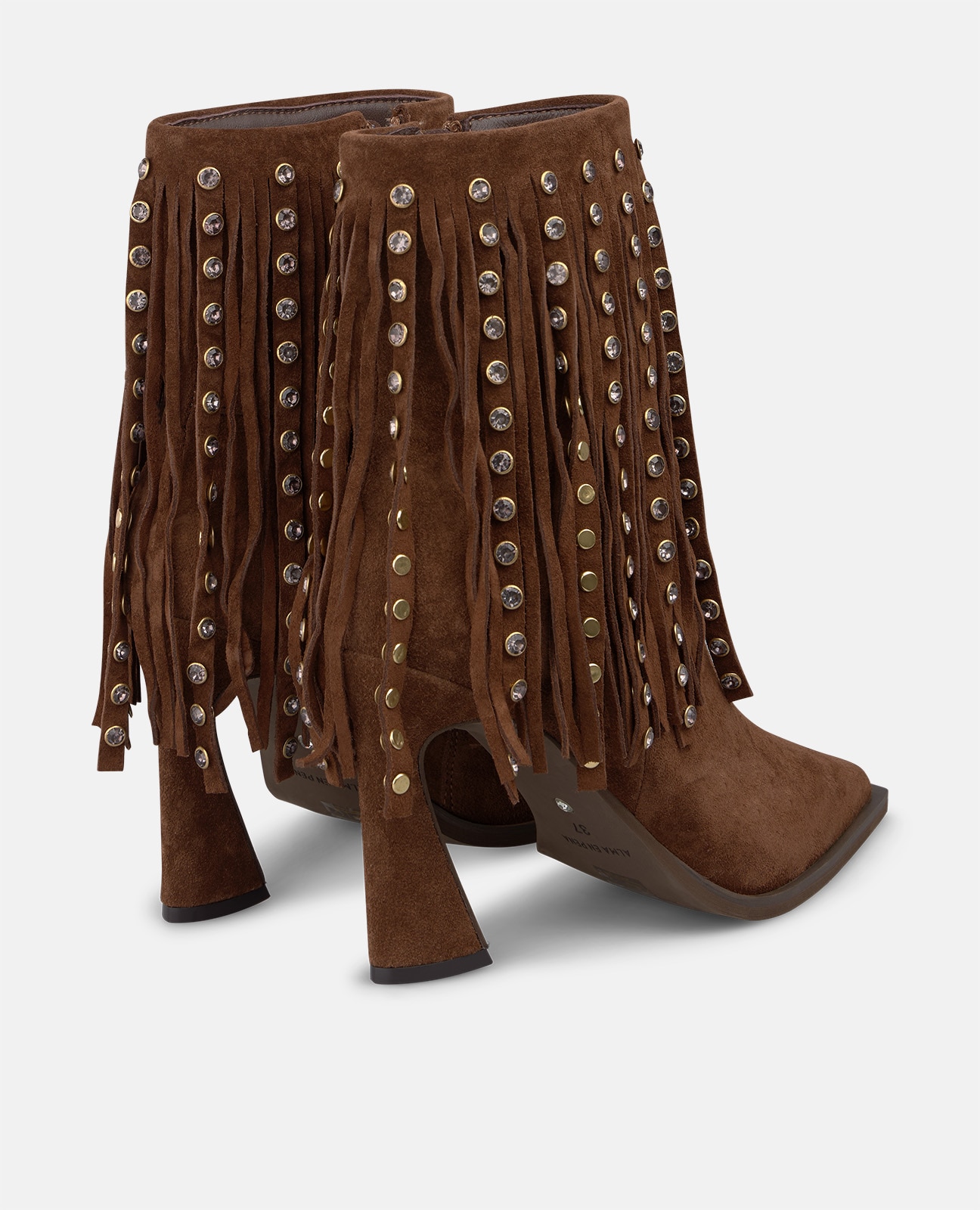 Botines básicos de mujer en ante con flecos y tachas metálicas - Camel Camel-2