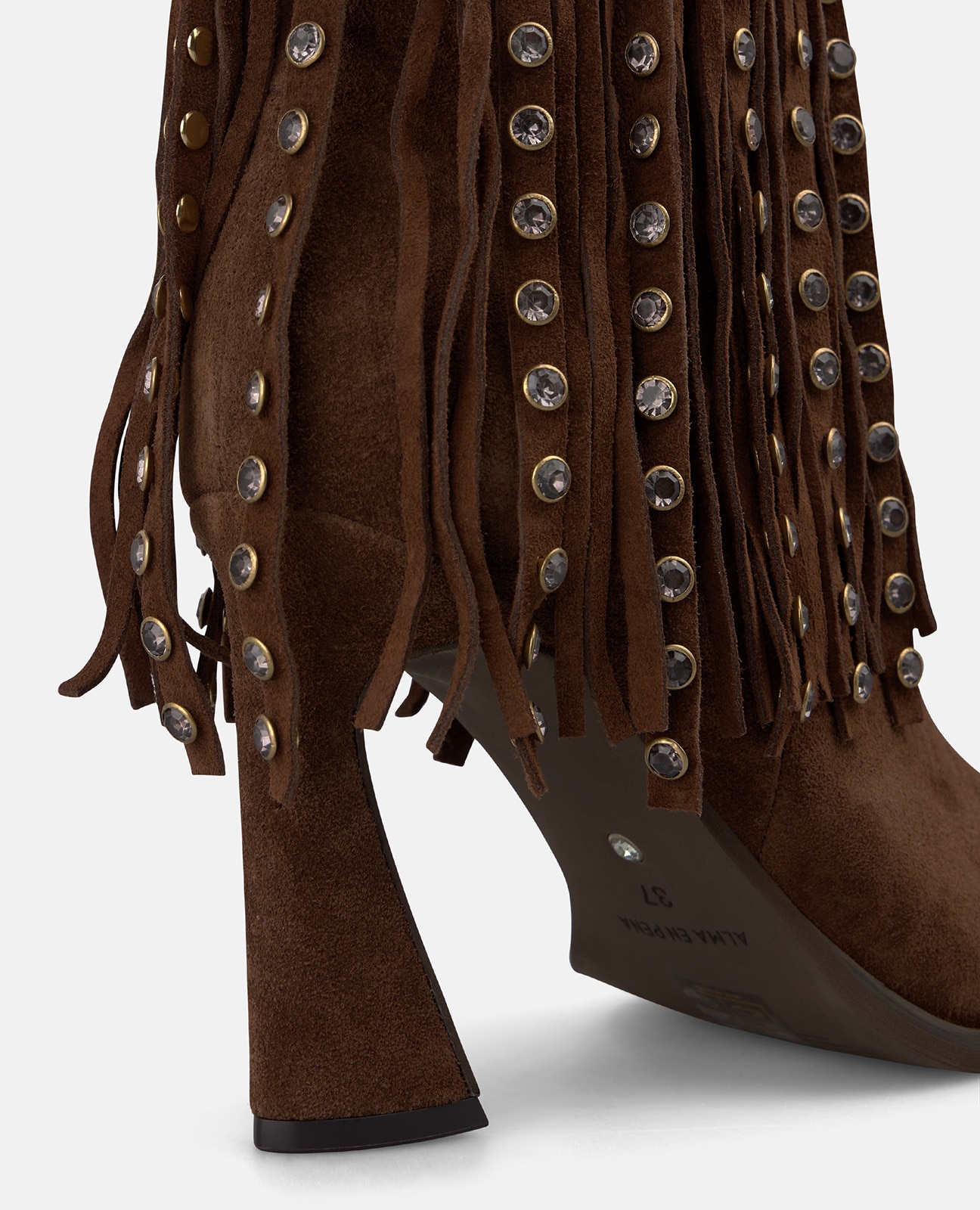 Botines básicos de mujer en ante con flecos y tachas metálicas - Camel Camel-4