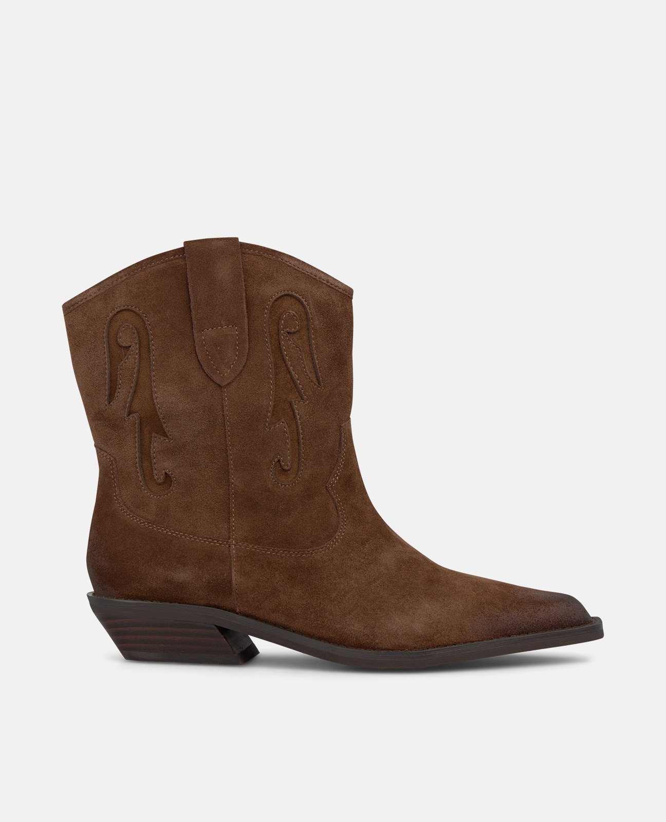 Botines cowboy de mujer en ante con detalles bordados - Camel Camel-1
