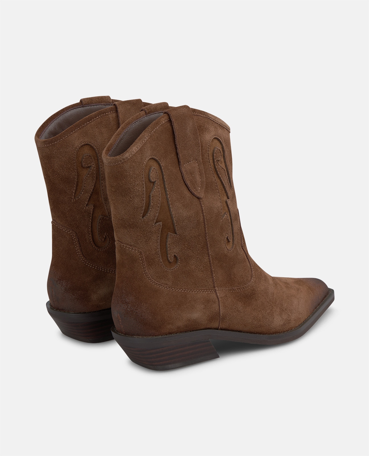 Botines cowboy de mujer en ante con detalles bordados - Camel Camel-2