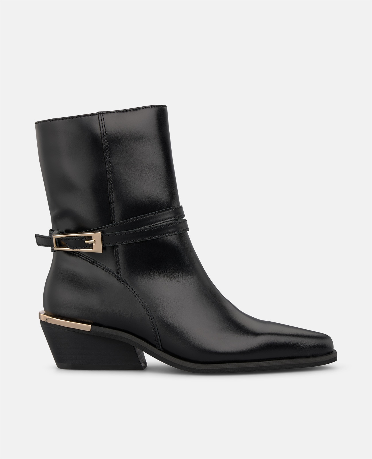 Botines básicos de mujer en napa con hebilla decorativa - Negro Negro-1