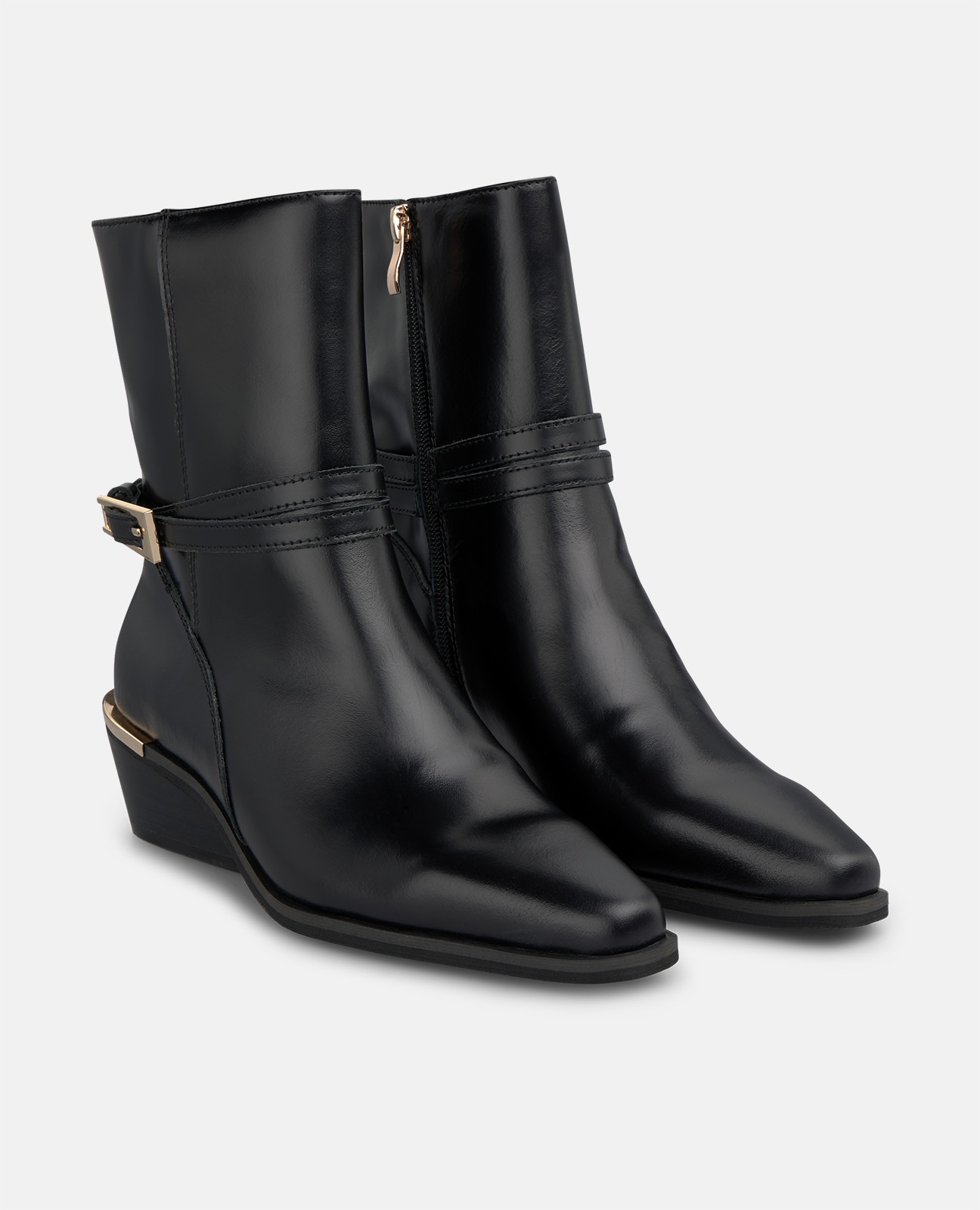 Botines básicos de mujer en napa con hebilla decorativa - Negro Negro-3