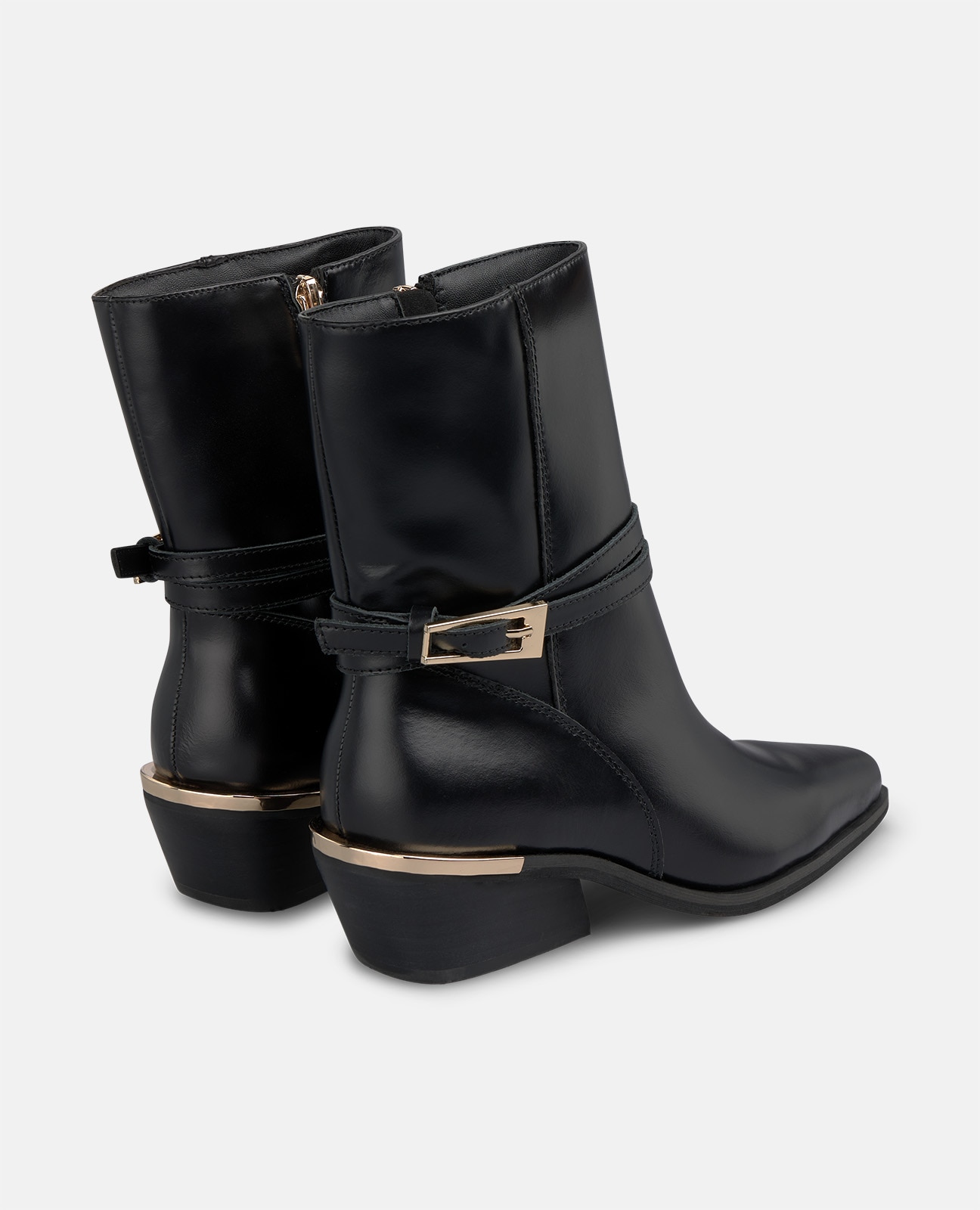 Botines básicos de mujer en napa con hebilla decorativa - Negro Negro-2