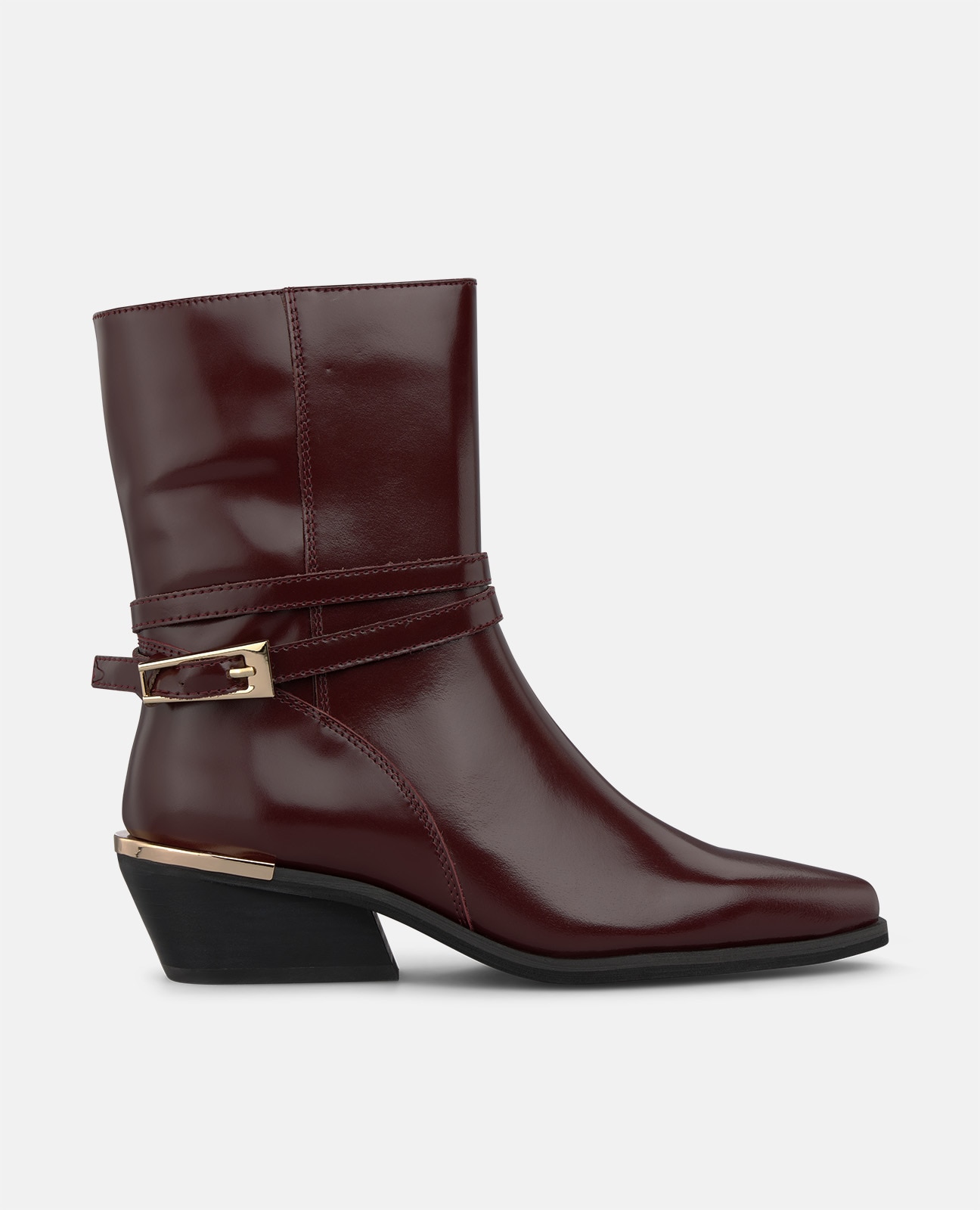 Botines básicos de mujer en napa con hebilla decorativa - Burdeos Burdeos-1