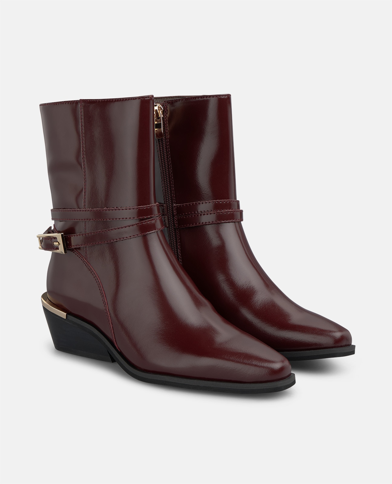 Botines básicos de mujer en napa con hebilla decorativa - Burdeos Burdeos-3