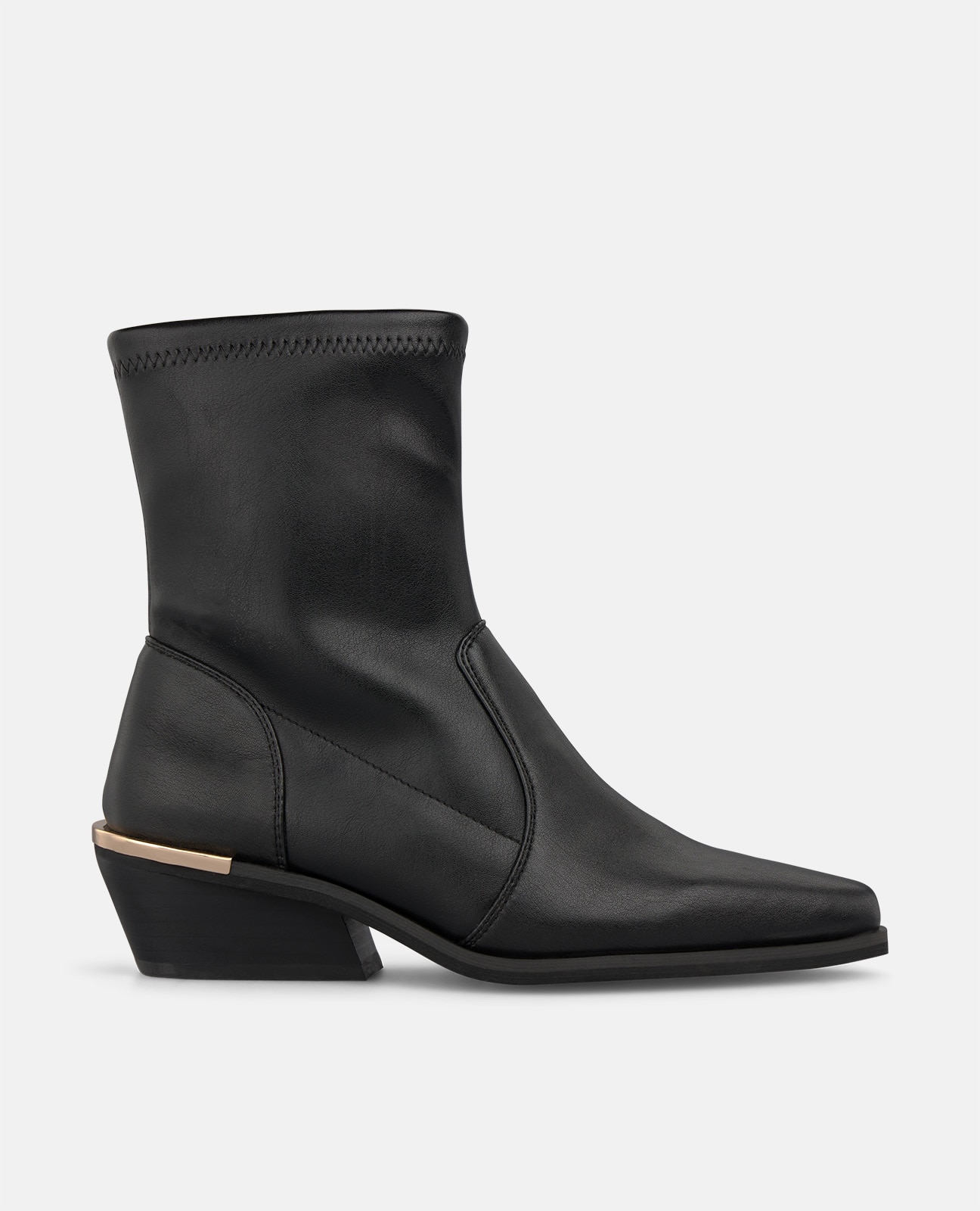 Botines básicos de mujer con tacón de bloque y cierre de cremallera - Negro Negro-1