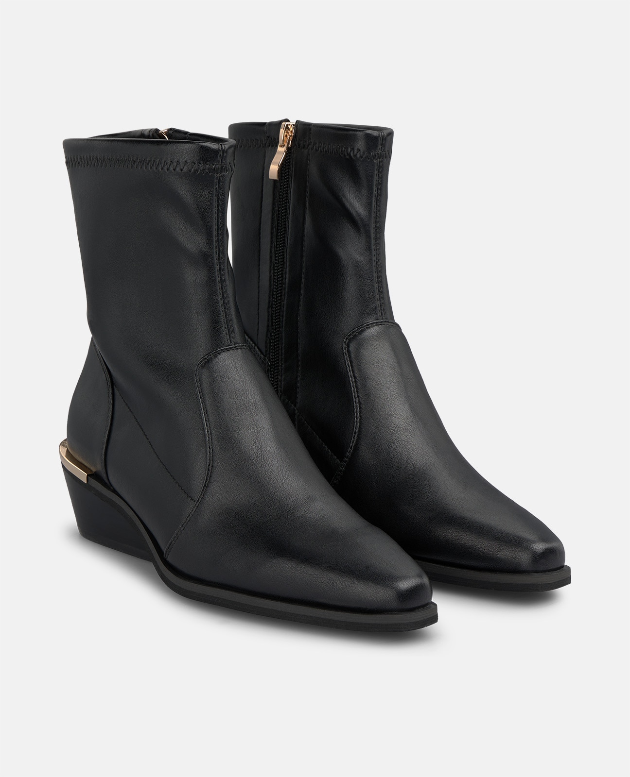 Botines básicos de mujer con tacón de bloque y cierre de cremallera - Negro Negro-3