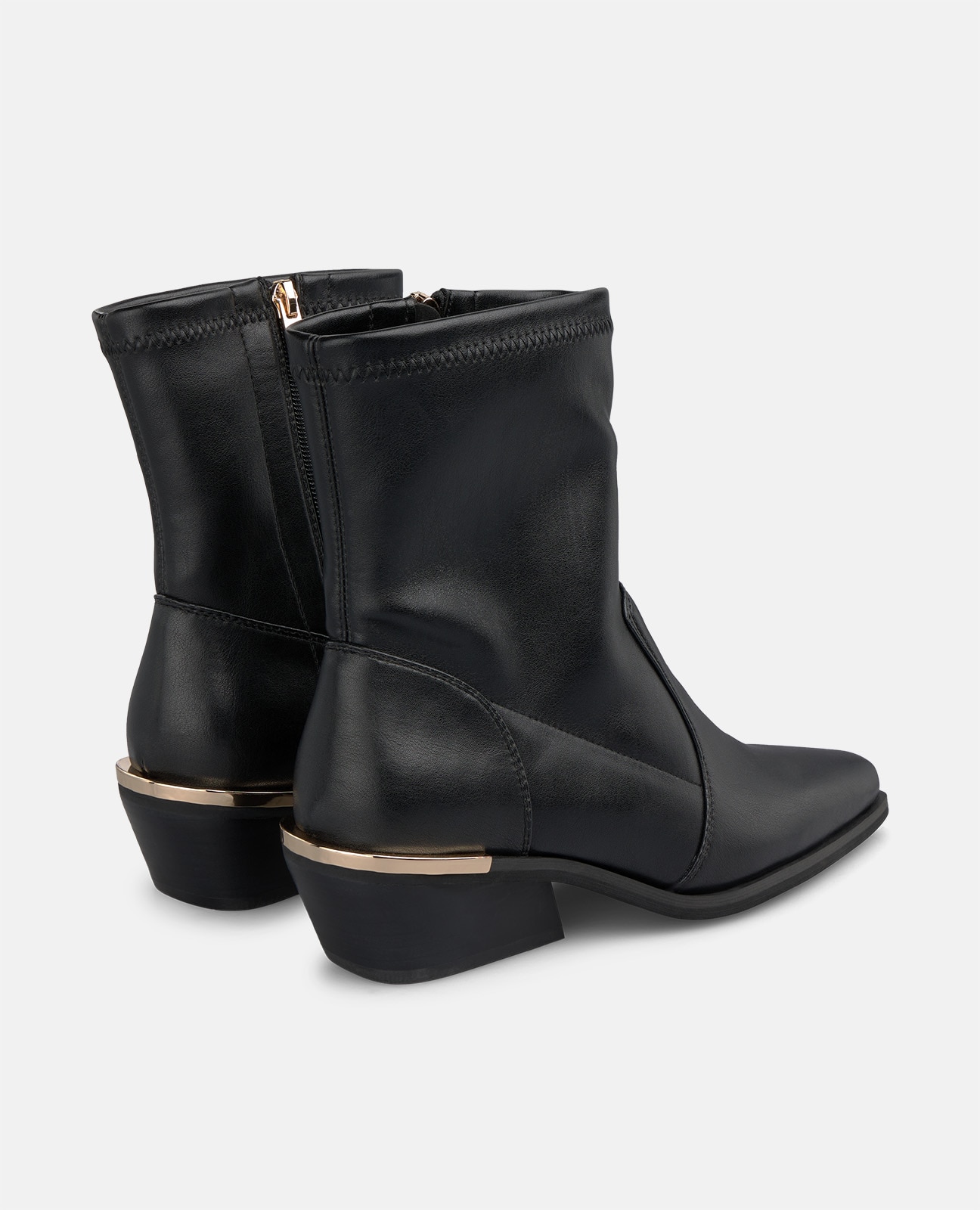 Botines básicos de mujer con tacón de bloque y cierre de cremallera - Negro Negro-2