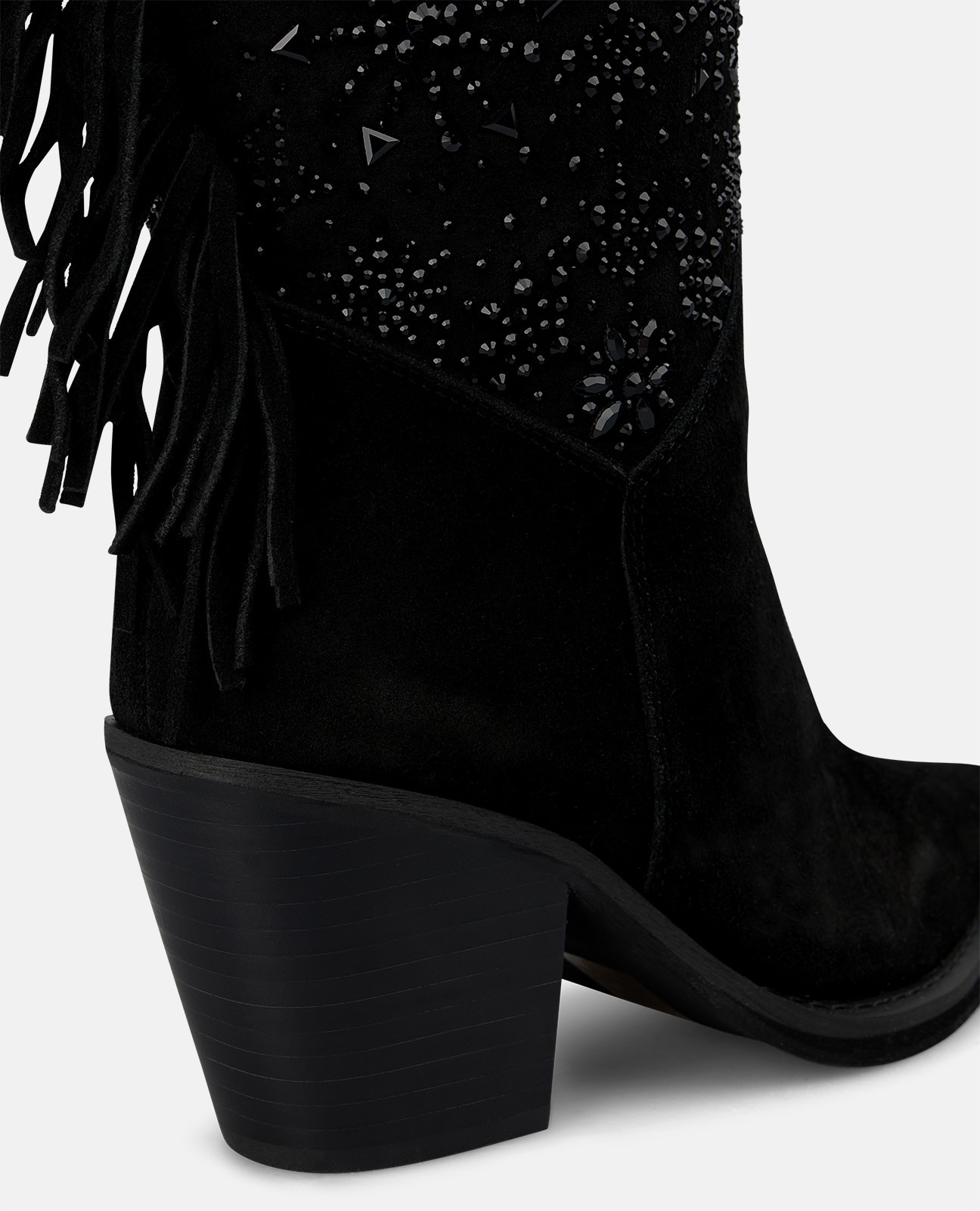 Botas cowboy de mujer en ante con pedrería y flecos - Alma en Pena - Negro Negro-4