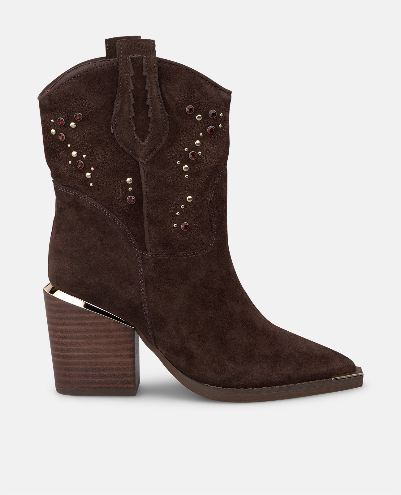 Botines cowboy de mujer en ante con detalles pedrería - Alma en Pena - Marrón Marrón-1