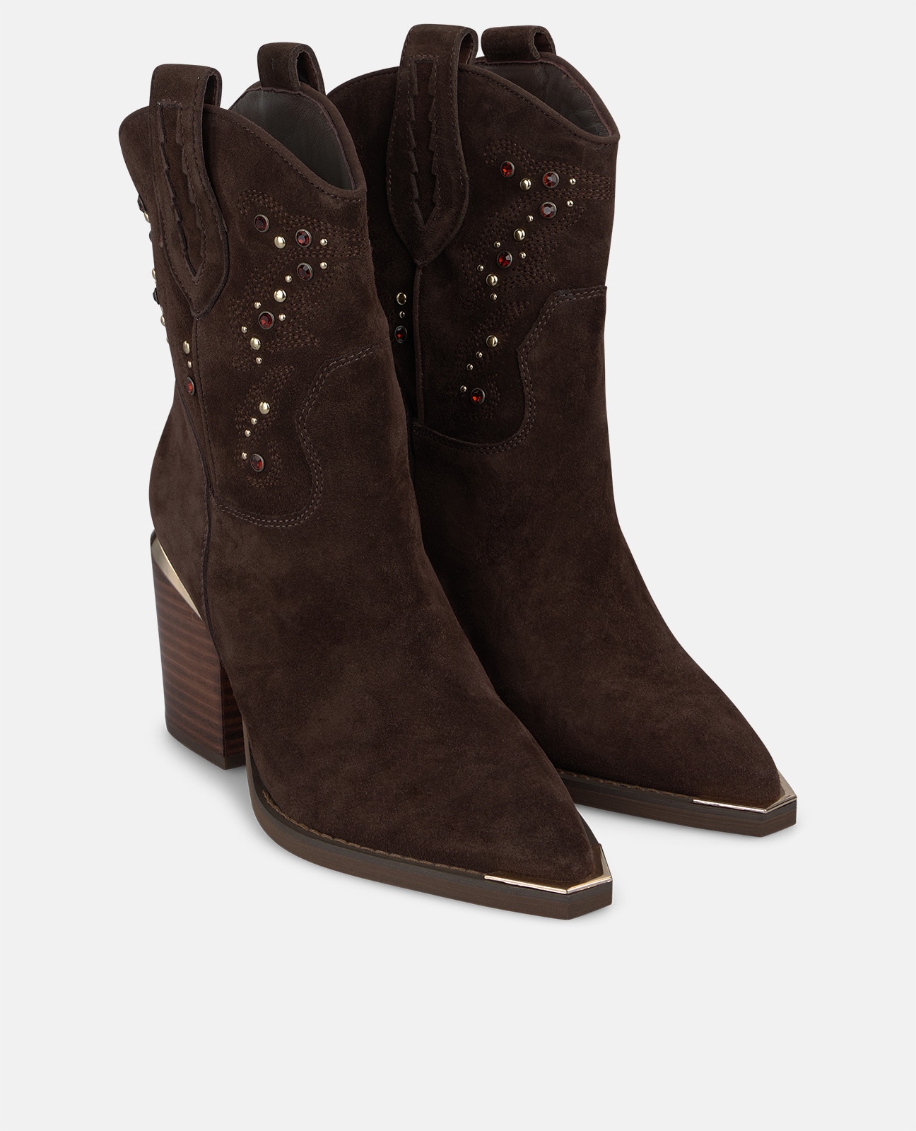 Botines cowboy de mujer en ante con detalles pedrería - Alma en Pena - Marrón Marrón-3