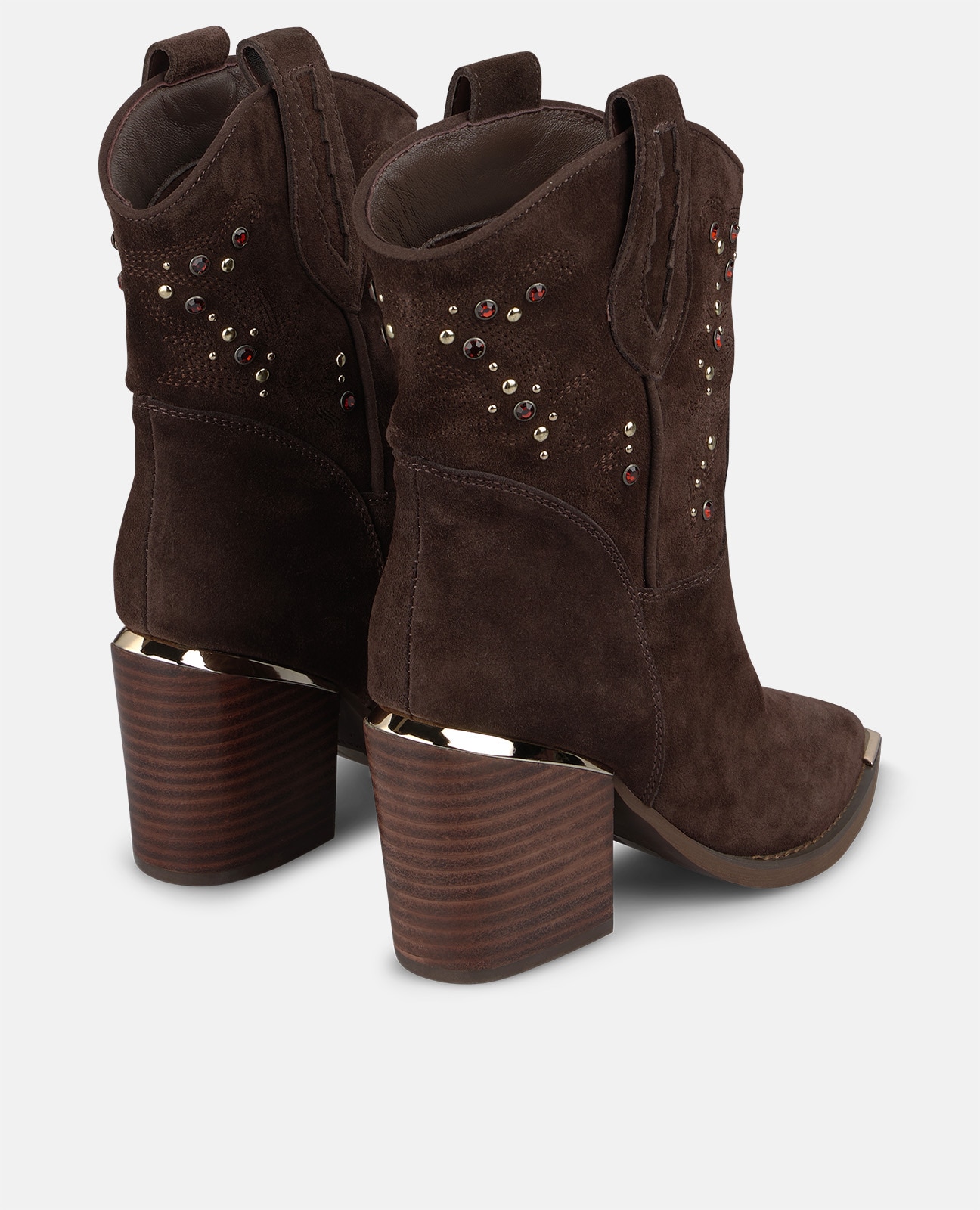 Botines cowboy de mujer en ante con detalles pedrería - Alma en Pena - Marrón Marrón-2