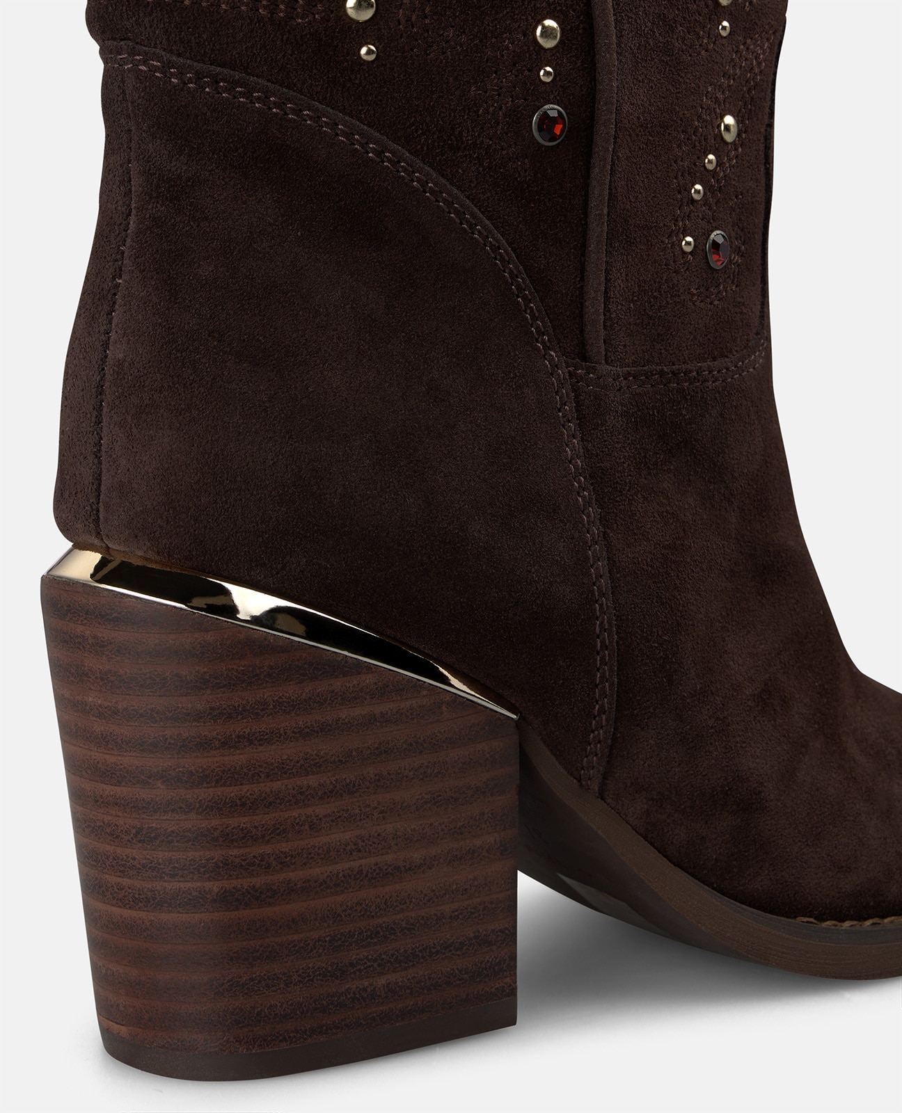 Botines cowboy de mujer en ante con detalles pedrería - Alma en Pena - Marrón Marrón-4
