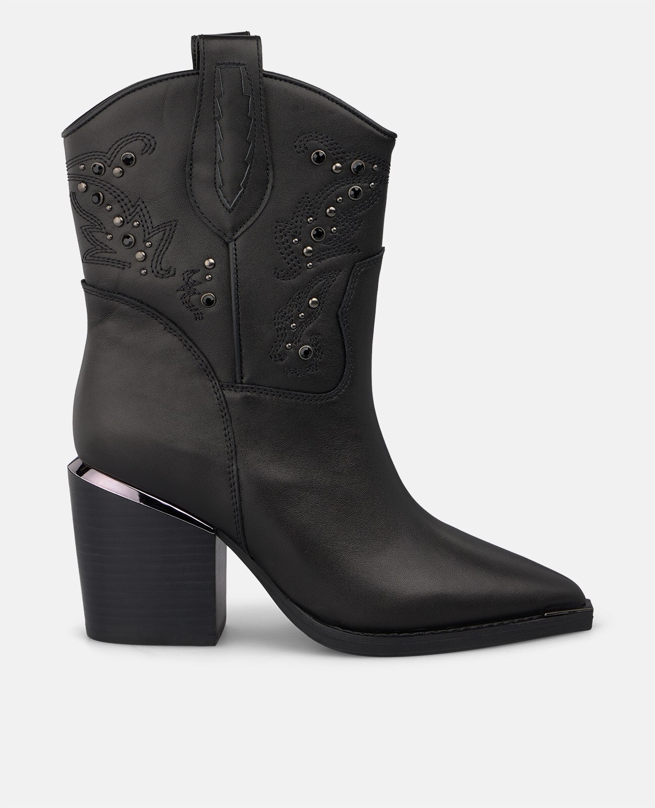 Botines cowboy de mujer en napa con detalles pedrería - Negro Negro-1